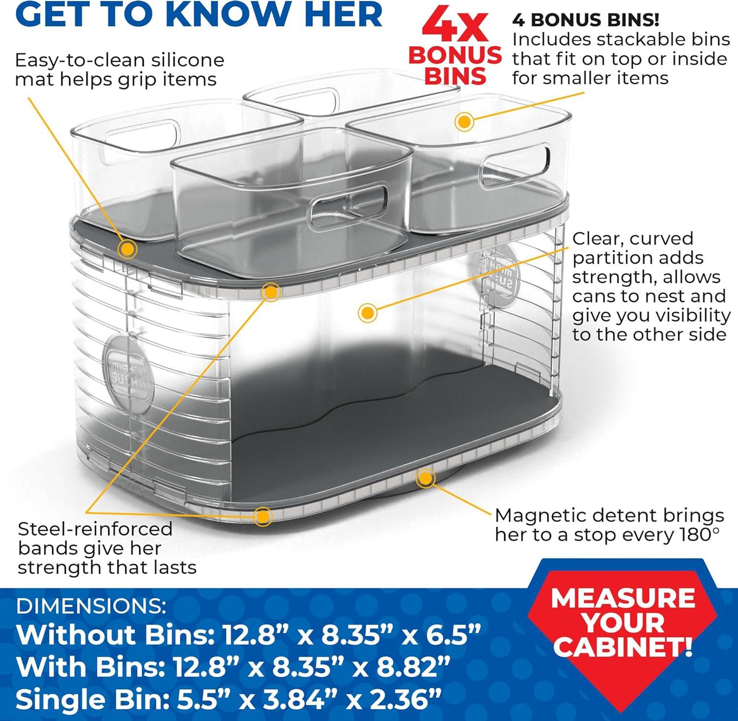 Clear 2-Tier Rotating Steel-Reinforced Kitchen Organizer with Bonus Bins