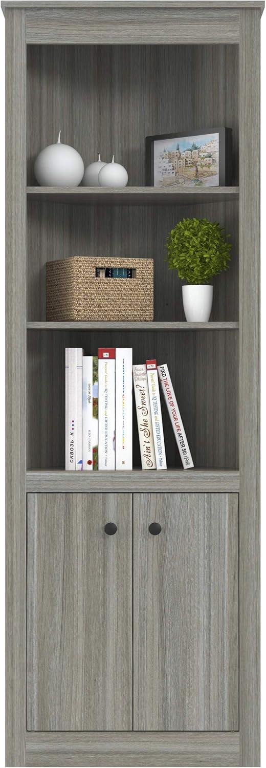 Smoke Oak 76'' Corner Bookshelf with Concealed Storage