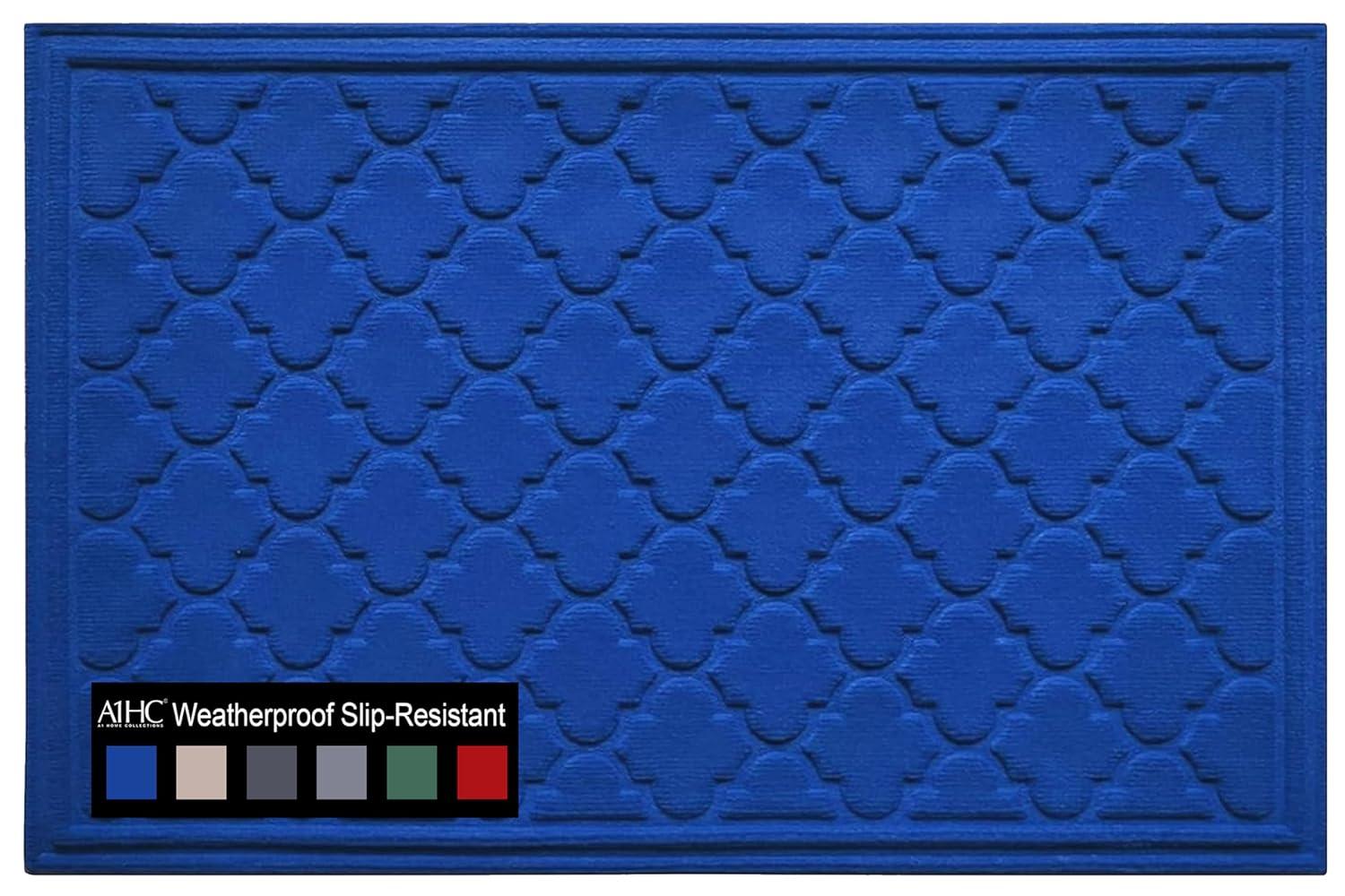 A1HC Indoor Outdoor Mat, Front and Back Entrance Welcome Mats, Large Front Door Patio Mats 24x36 Inches, Non-Slip Easy Clean Entrance Washable Large Size Doormats, Blue
