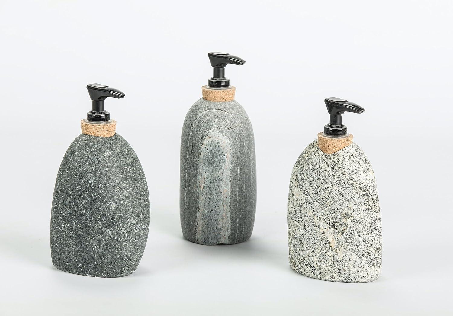 Soap and Lotion Dispenser - Handcrafted Natural Beach Stone, Rustic Home Decor