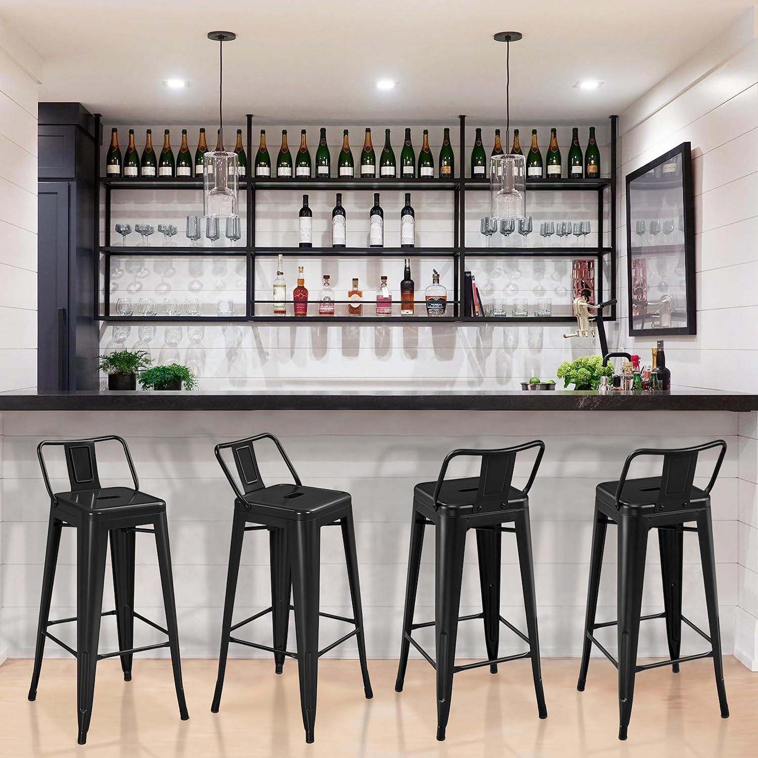 Black 30" Metal Bar Stools Set of 4 with Low Back