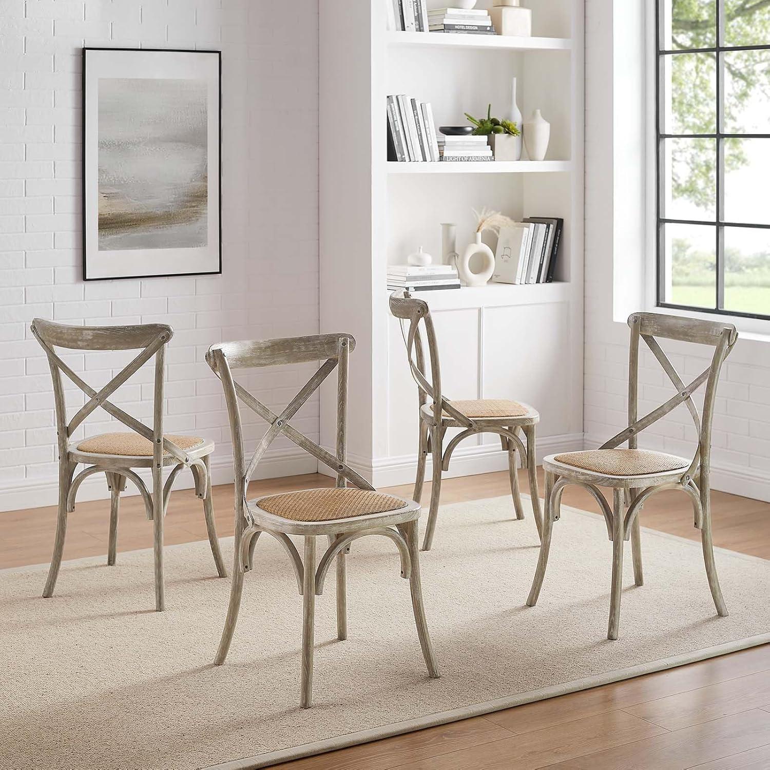 Modway Gear 18.5" Elm Wood and Rattan Dining Side Chair in Gray (Set of 4)