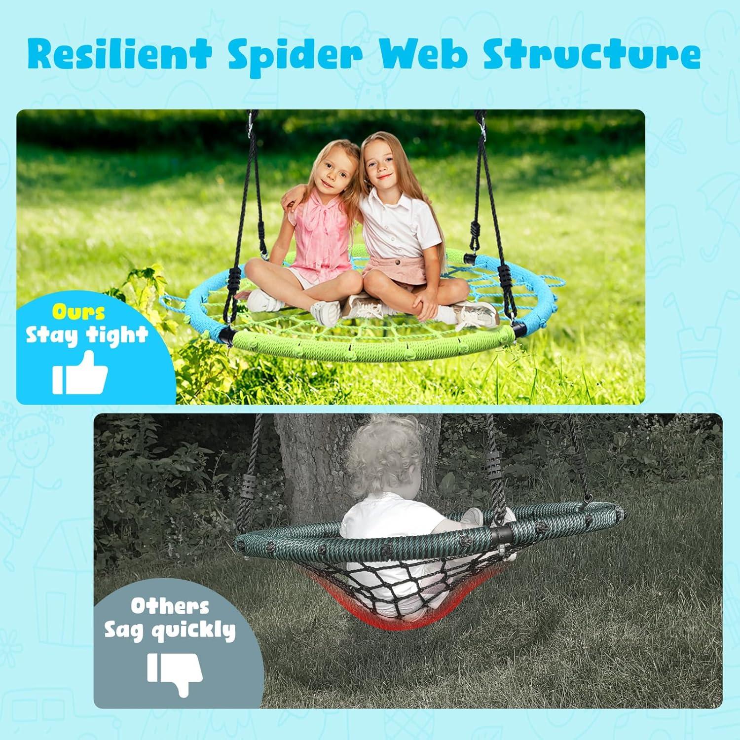 Trekassy 750lb Spider Web Swing 40" Saucer Tree Swing with Straps for Kids Outdoor Playground