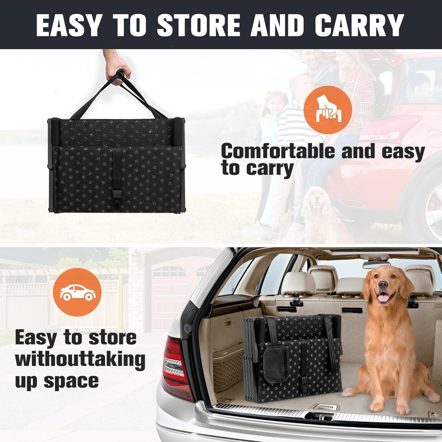 Dog Stairs for Car - Foldable Dog Ramps for Large Dogs with Non Slip Surface, Portable Dog Steps for Cars and SUV, Truck, Support Up to 200 Lbs, 6 Steps