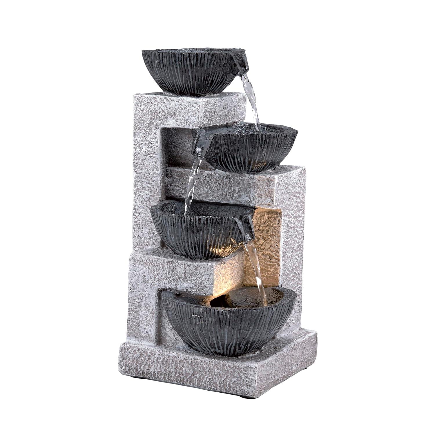 14" Resin Cascading Bowl Tabletop Fountain with LED Lights Gray - Alpine Corporation: Indoor/Outdoor Water Feature, Electric Powered