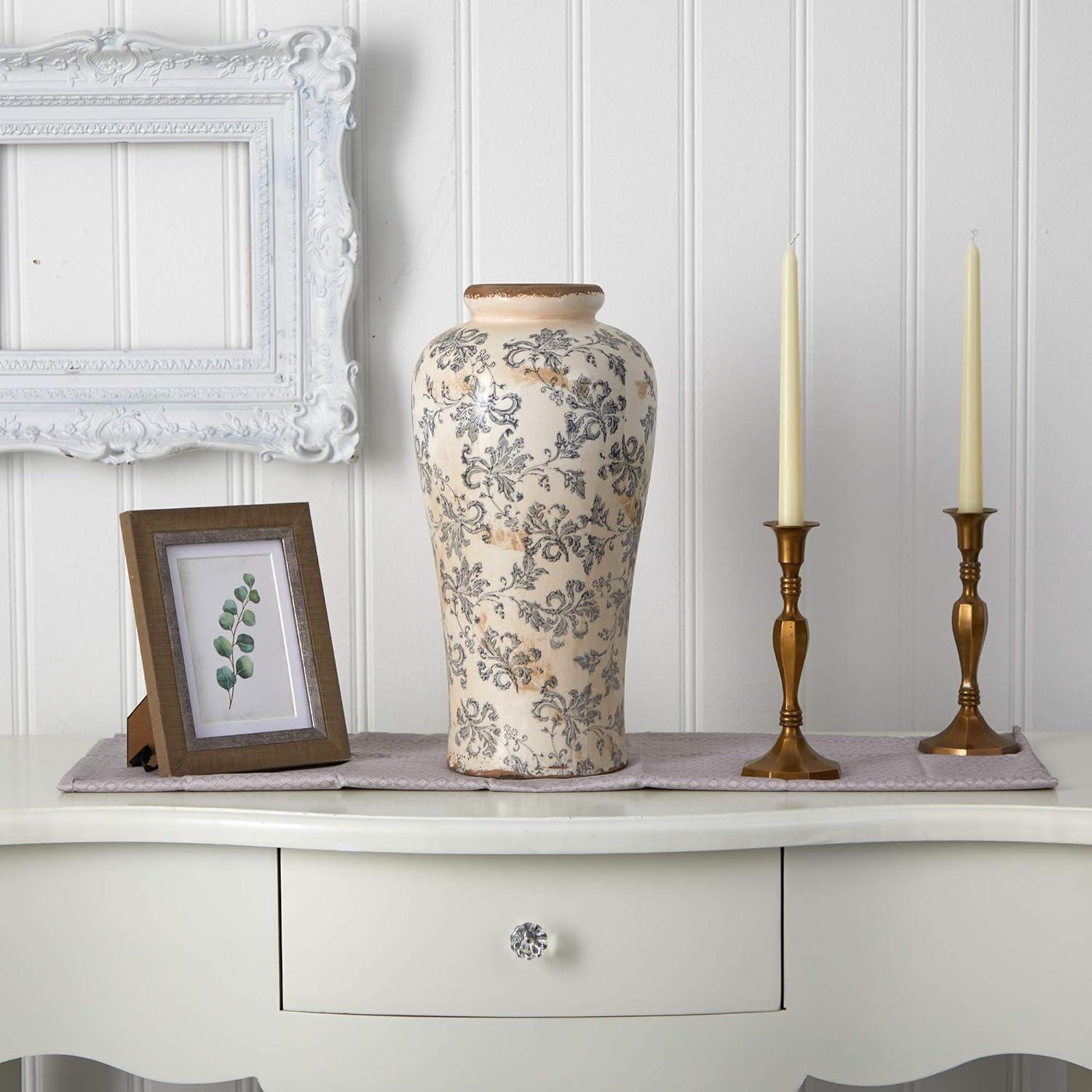 Tuscan Polished Ceramic Floral Bouquet Table Vase