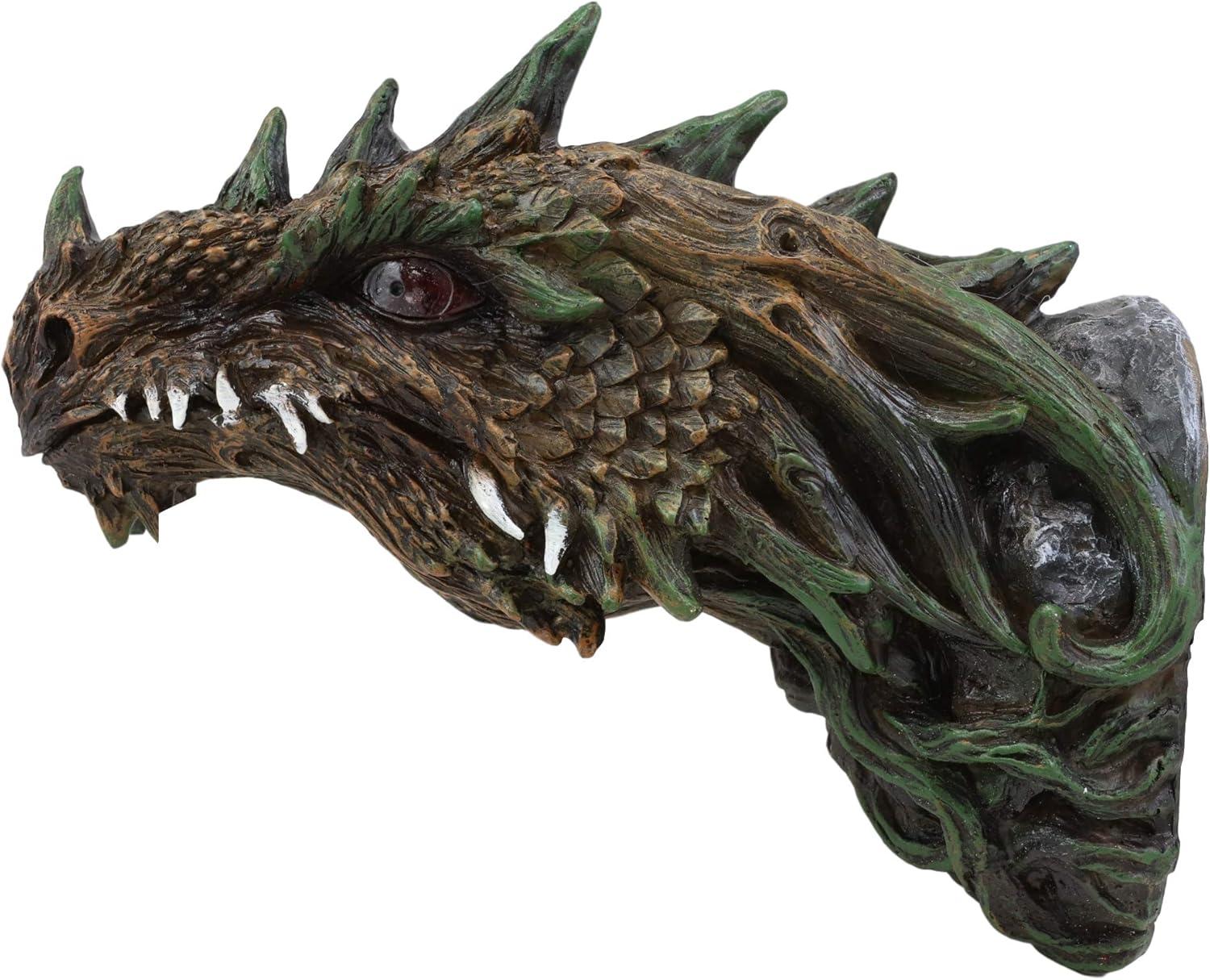 Green Dryad Dragon Head Wall Sculpture with LED Eyes