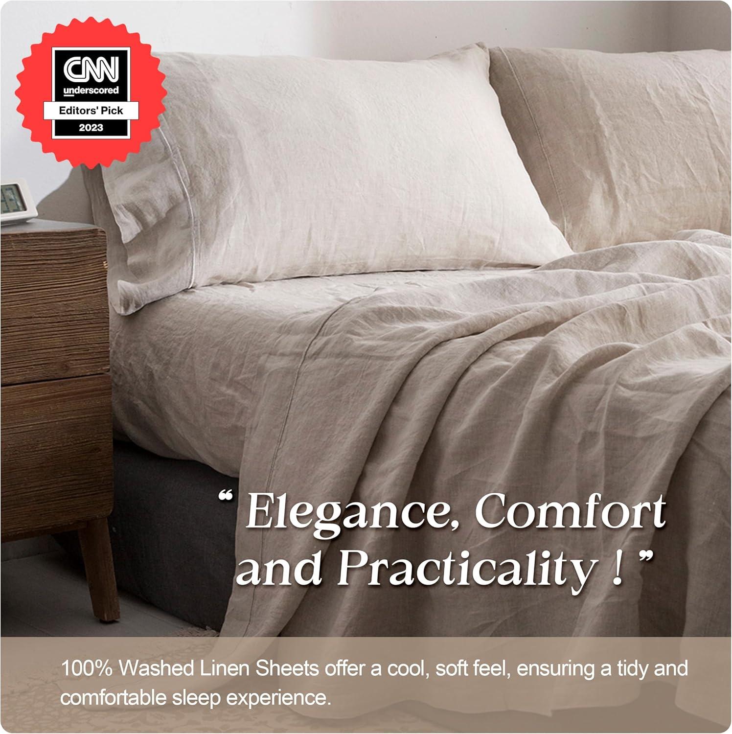 Simple&Opulence 100% French Linen Pillowcase Queen Size-Set of 2- Washed Solid Color Pillow Cases Embroidered -Soft and Durable (Linen, 20''x30'')