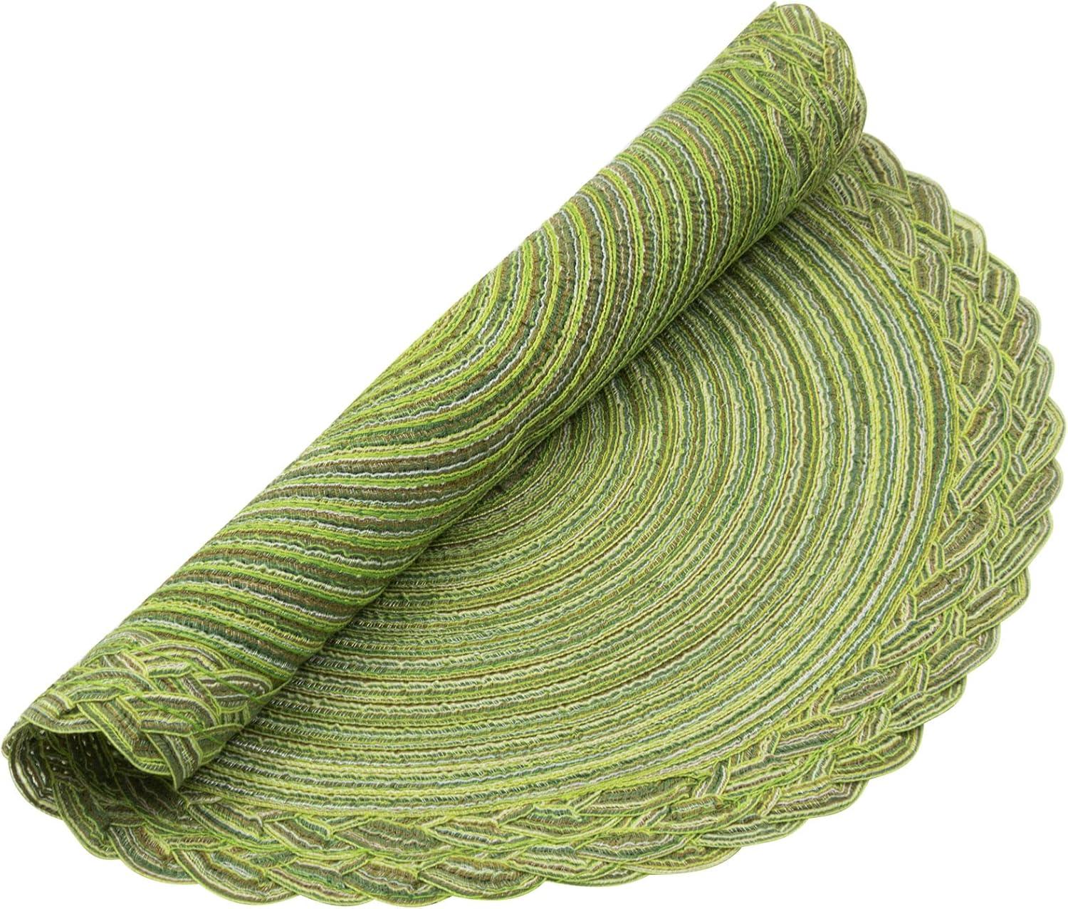 Green Placemats Set of 6 Table Mats for Dining Tables Woven Washable Non-Slip Round Braided Place Mats for Party Holliday