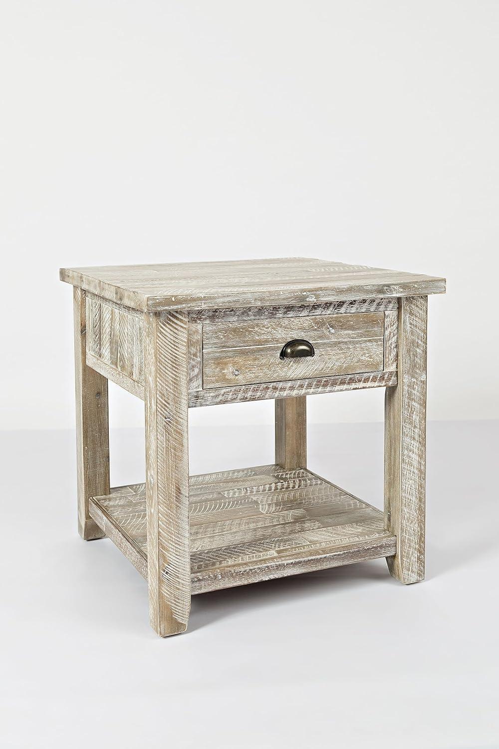 Jofran,Artisan's Craft Rustic Farmhouse Distressed Solid Wood End Table