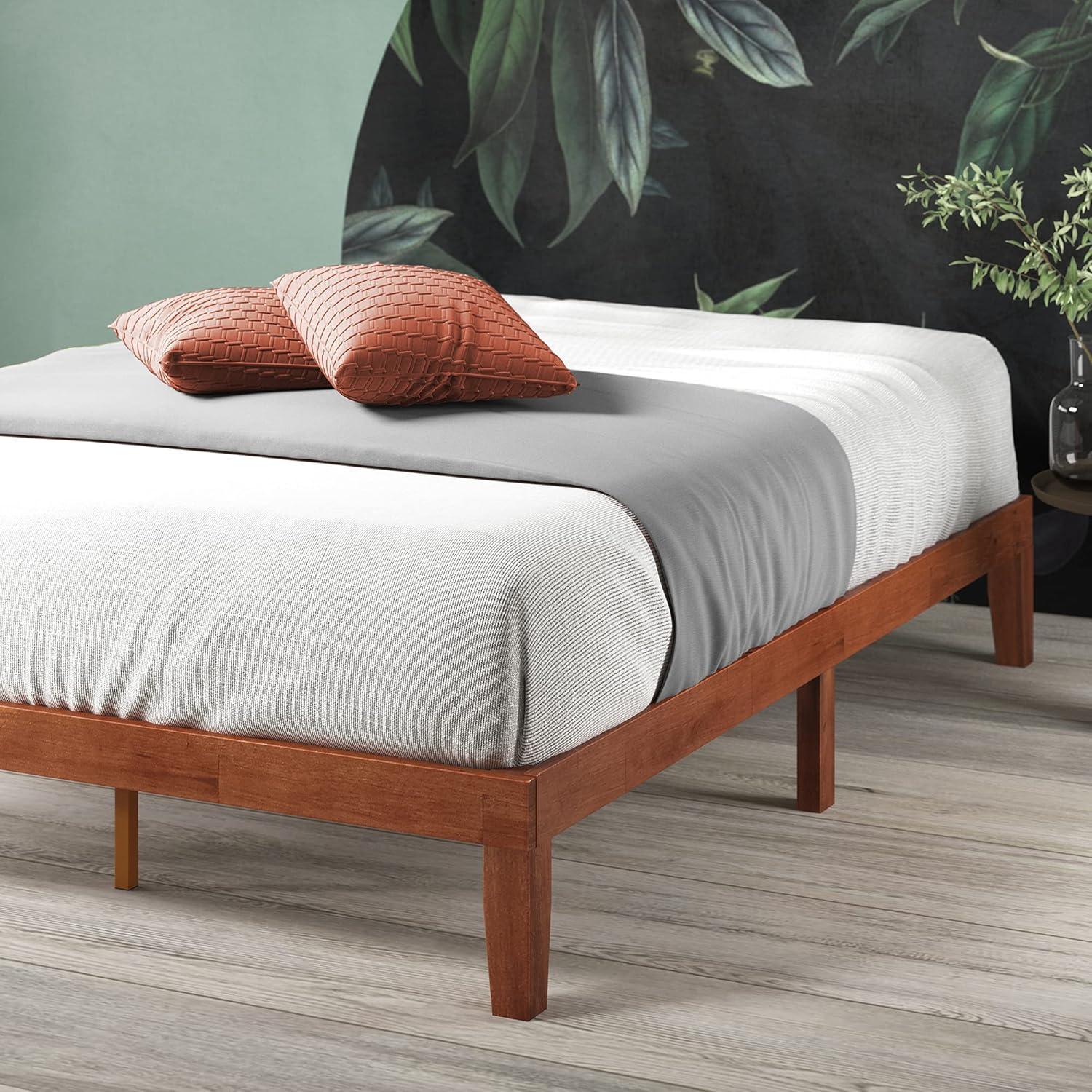 Cherry Queen Wood Platform Bed Frame with Slats and Drawer