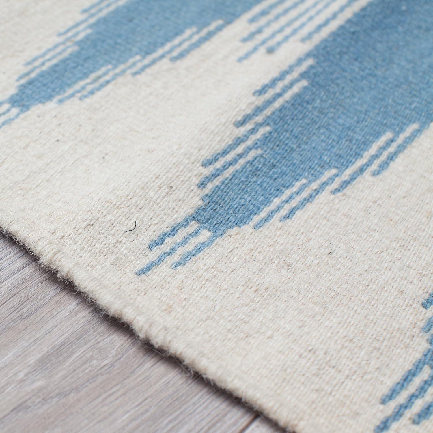 SAFAVIEH Kilim Wynonna Geometric Wool Area Rug, Ivory/Blue, 9' x 12'