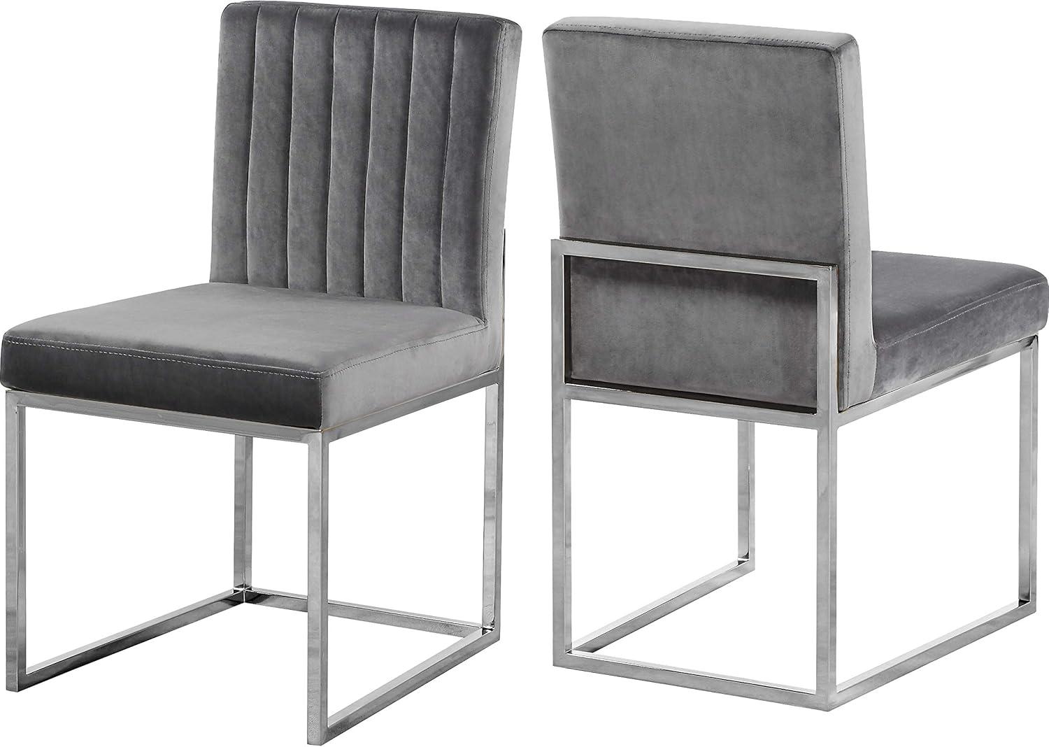 Giselle Gray Velvet Upholstered Side Chair with Chrome Frame