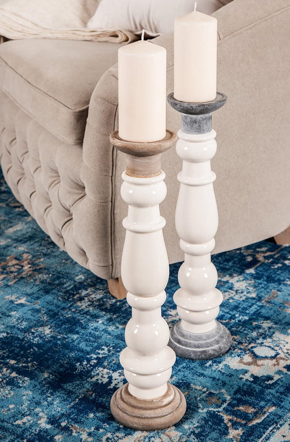 DecMode 16", 20"H Country Candlestick, White, 2 - Pieces