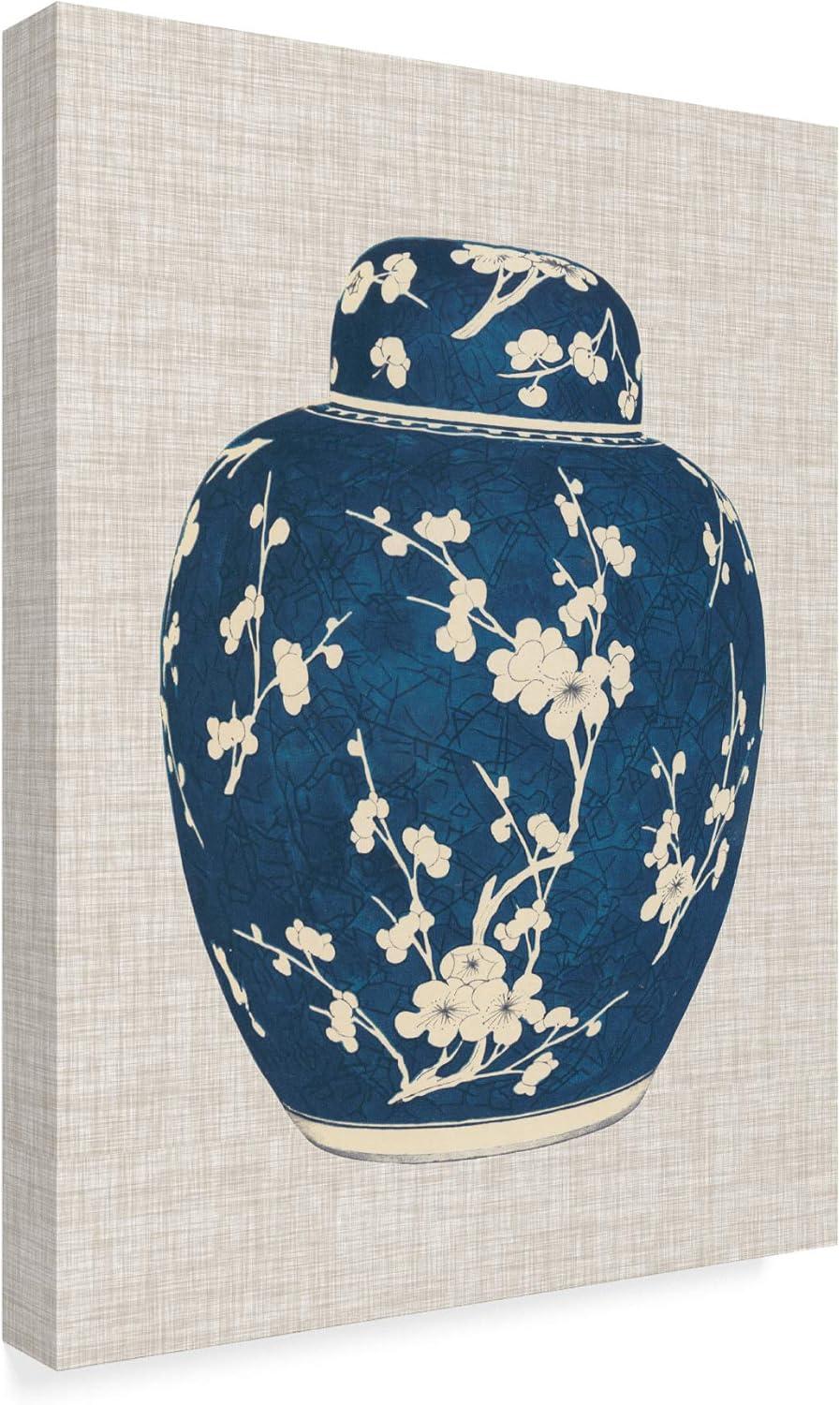 Blue and White Floral Ginger Jar Oil Painting on Canvas