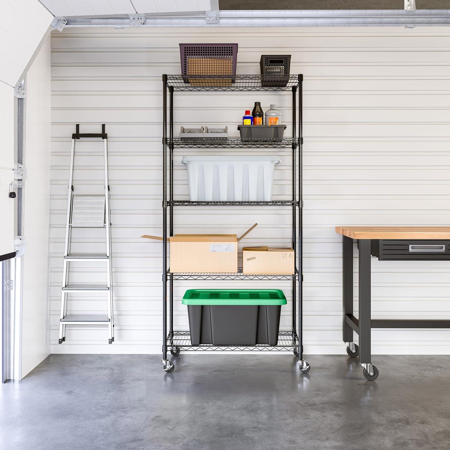 36" W 5-Tier NSF-Certified Steel Shelving with Wheels