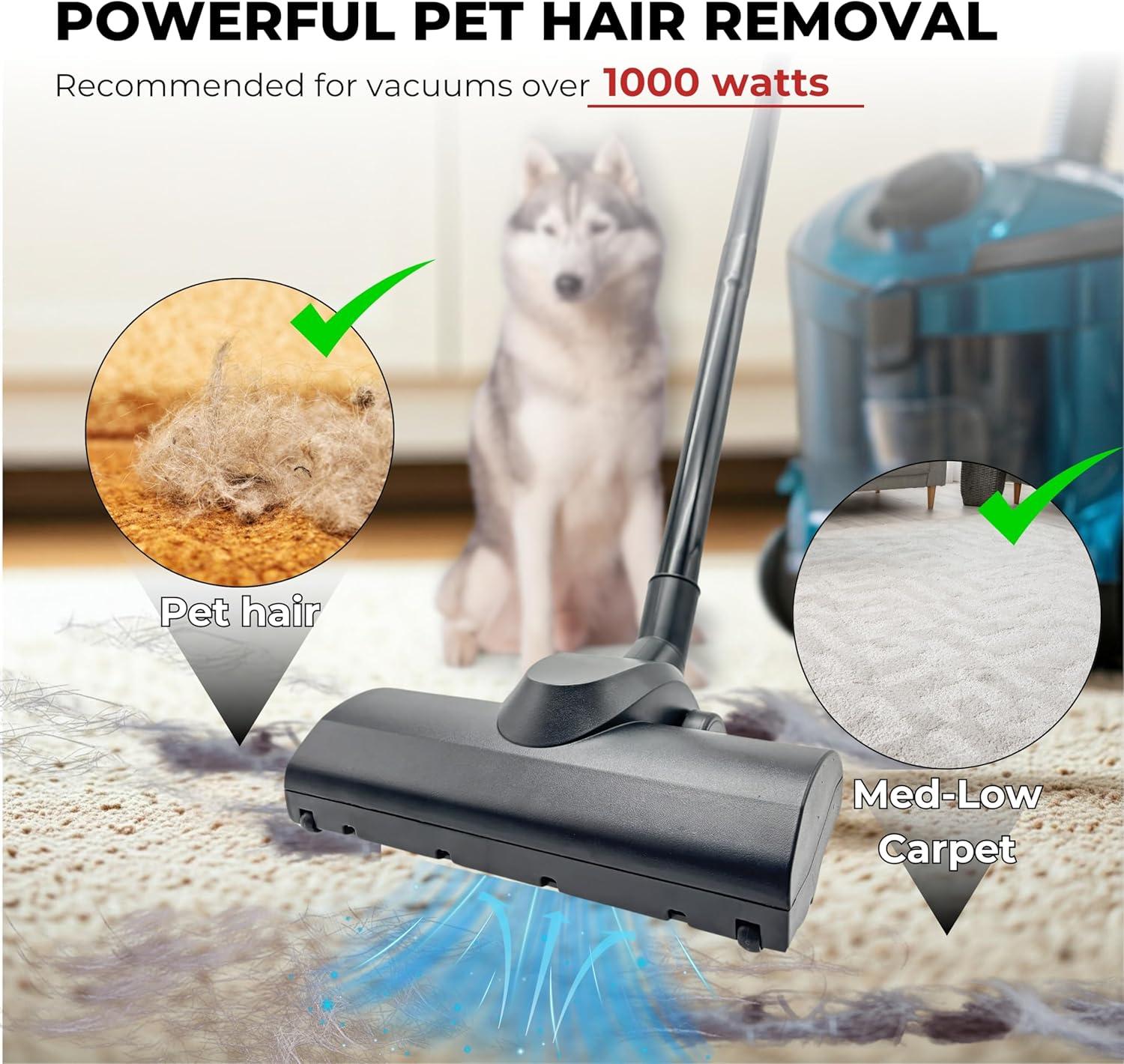 1.25'' Vacuum Turbo Brush Head for Small Shop Vac Accessories- Pet Hair Removal Vacuum Attachment - Work on Low Carpet, Wood Floor, Tile Floor