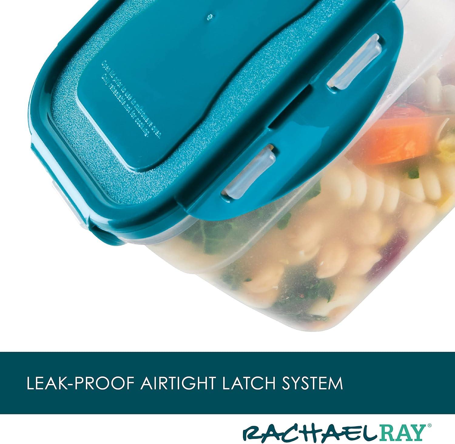 Rachael Ray Leak-Proof Stacking Food Storage Container Set, 20-Piece, Teal Lids