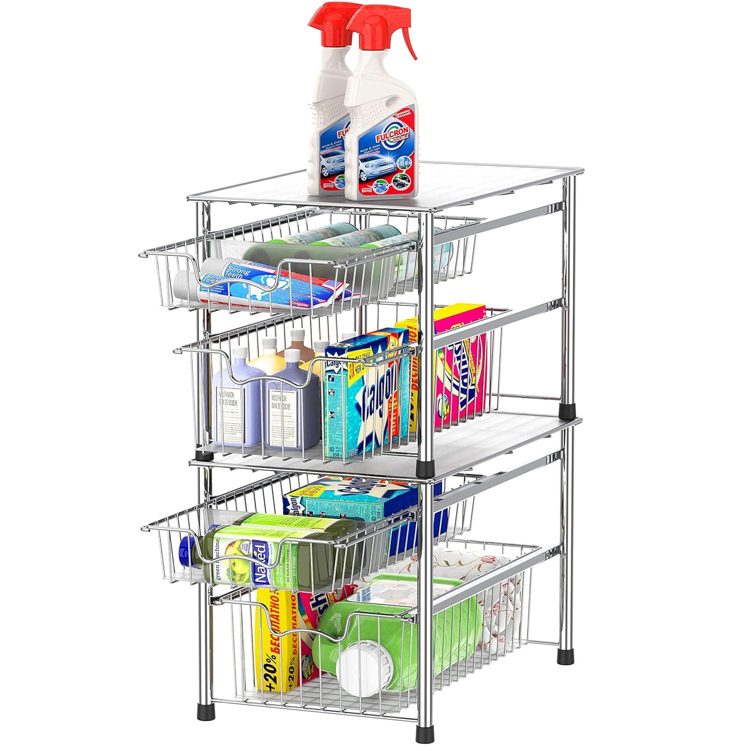 Chrome Stackable 2 Tier Sliding Basket Organizer Drawer