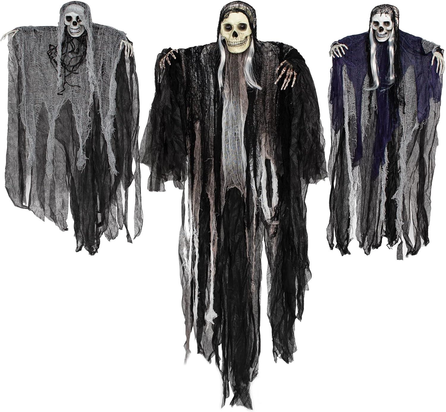 Nmdmisc 3 Pack Hanging Halloween Skeleton Ghosts Decorations,Halloween Hanging Ghost Electric Luminous Horror Decorations Haunted House Confidential Room Scene Layout Outdoor Hanging Props