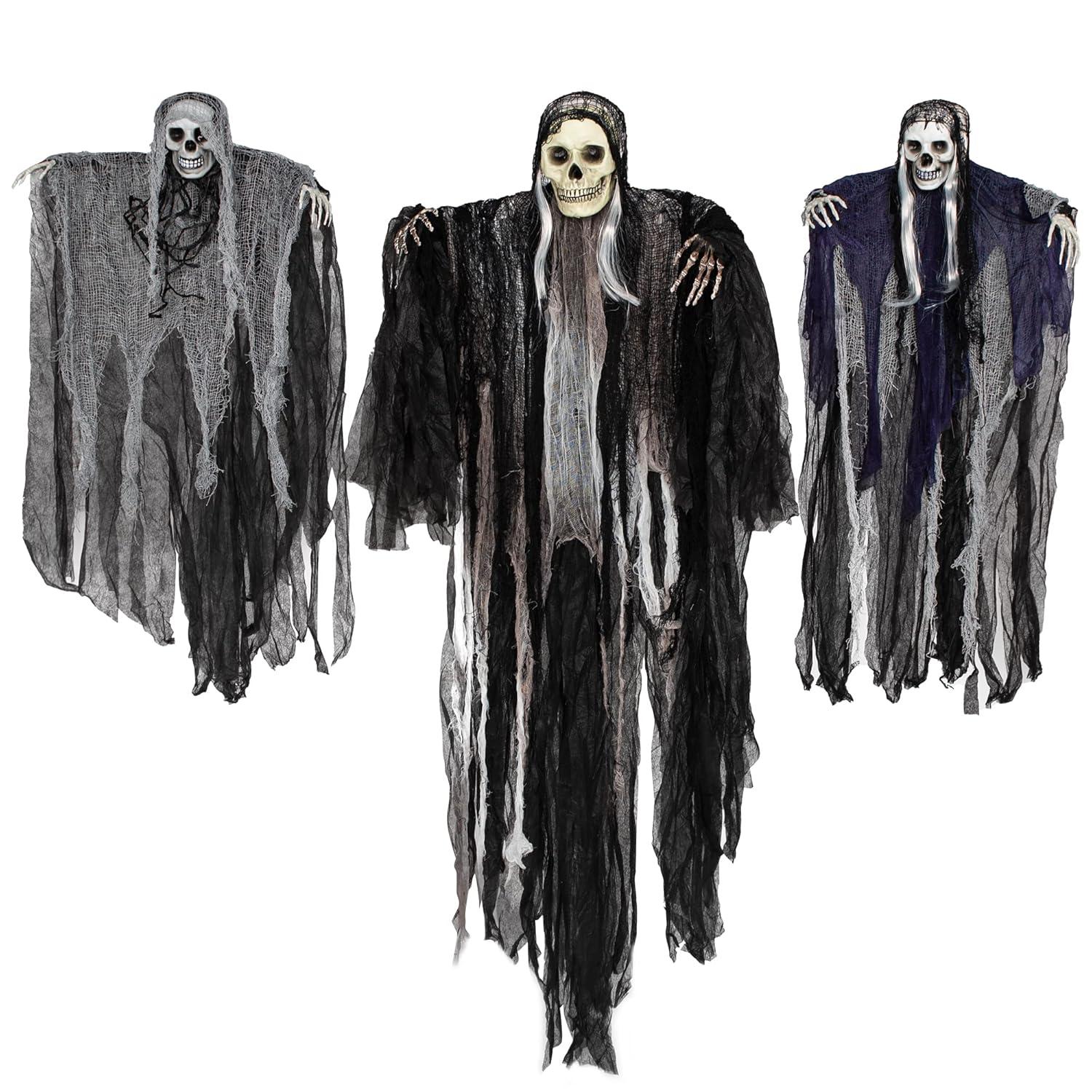 Nmdmisc 3 Pack Hanging Halloween Skeleton Ghosts Decorations,Halloween Hanging Ghost Electric Luminous Horror Decorations Haunted House Confidential Room Scene Layout Outdoor Hanging Props