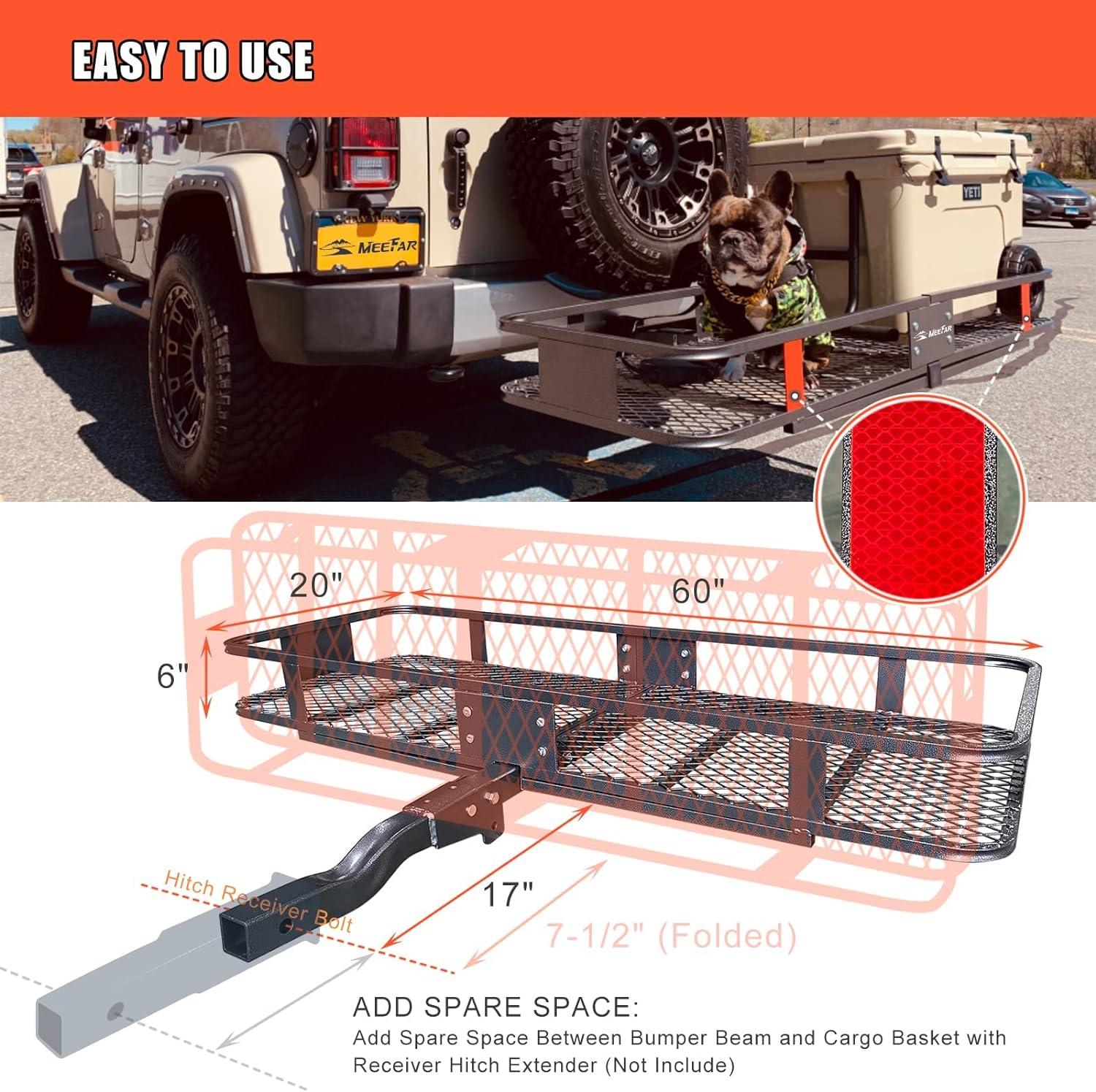 Black Steel Folding Hitch Mount Cargo Carrier with Waterproof Bag