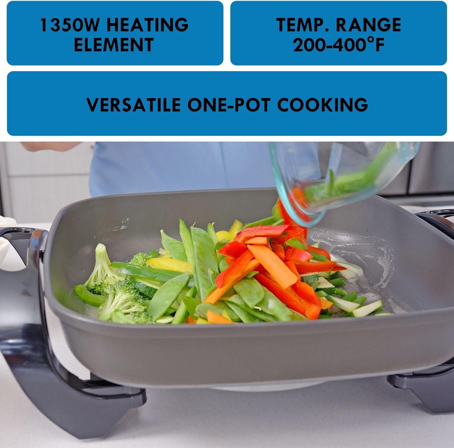 Kenmore 12x12" Non-Stick Electric Skillet with Glass Lid - Black/Gray: Cast Iron, Plug-In, Temperature Control, 1350W