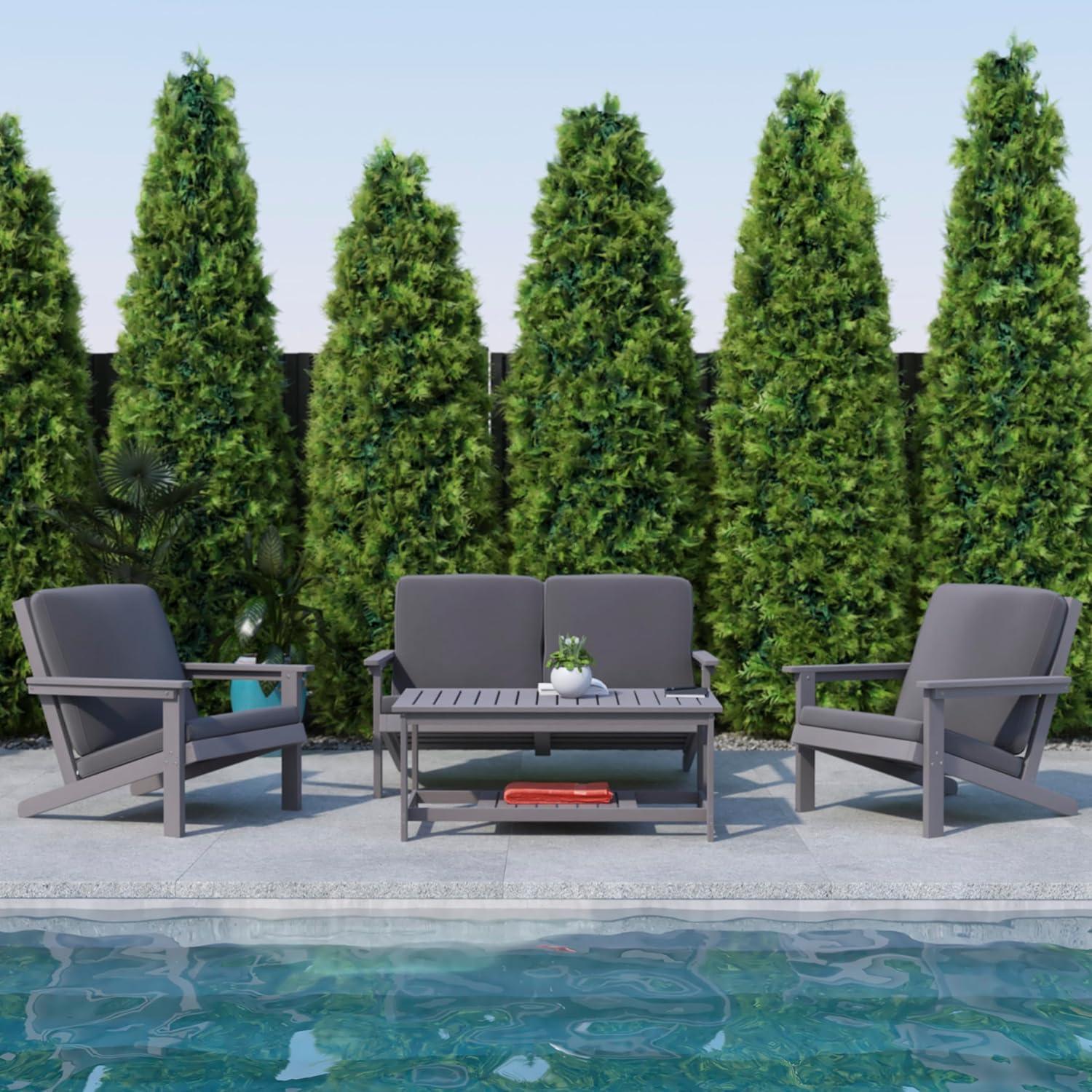 Flash Furniture Charlestown All-Weather Poly Resin Wood Adirondack Style Deep Seat Patio Loveseat with Cushions, Gray/Gray