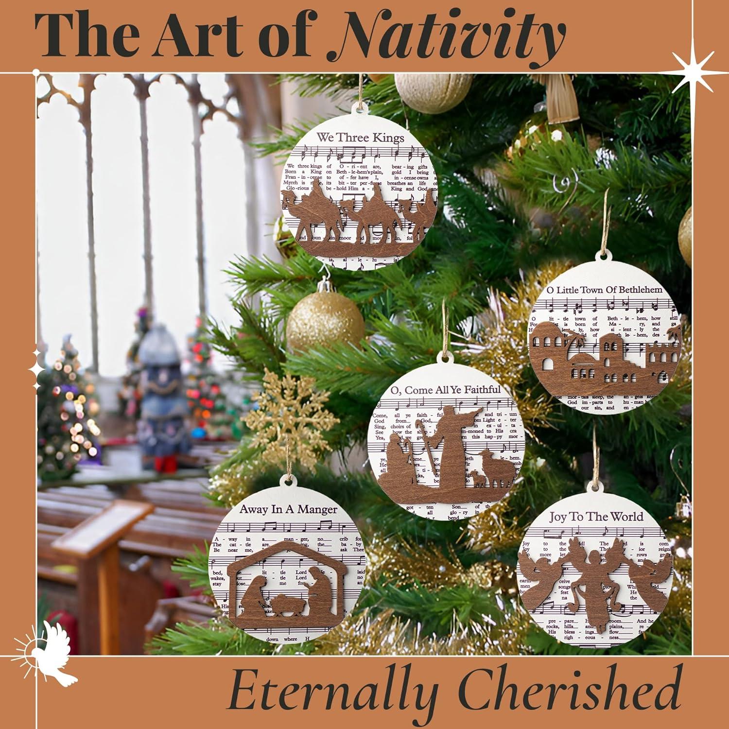 5 Pcs Wooden The Nativity Story Ornaments Set, Christian Religious Gifts for Women, Kids, Valentines Day Gifts for Mom, Merry Christmas