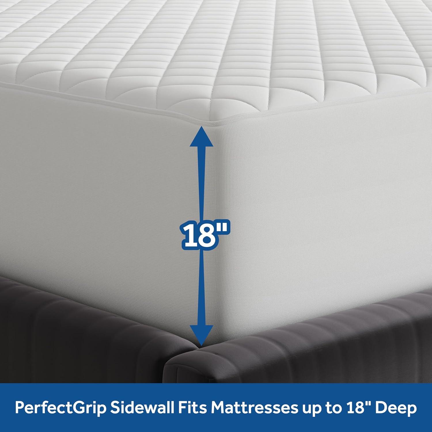 Sealy Luxury Cotton Soft Top High Loft Fill Machine Washable Fitted Mattress Pad, Twin