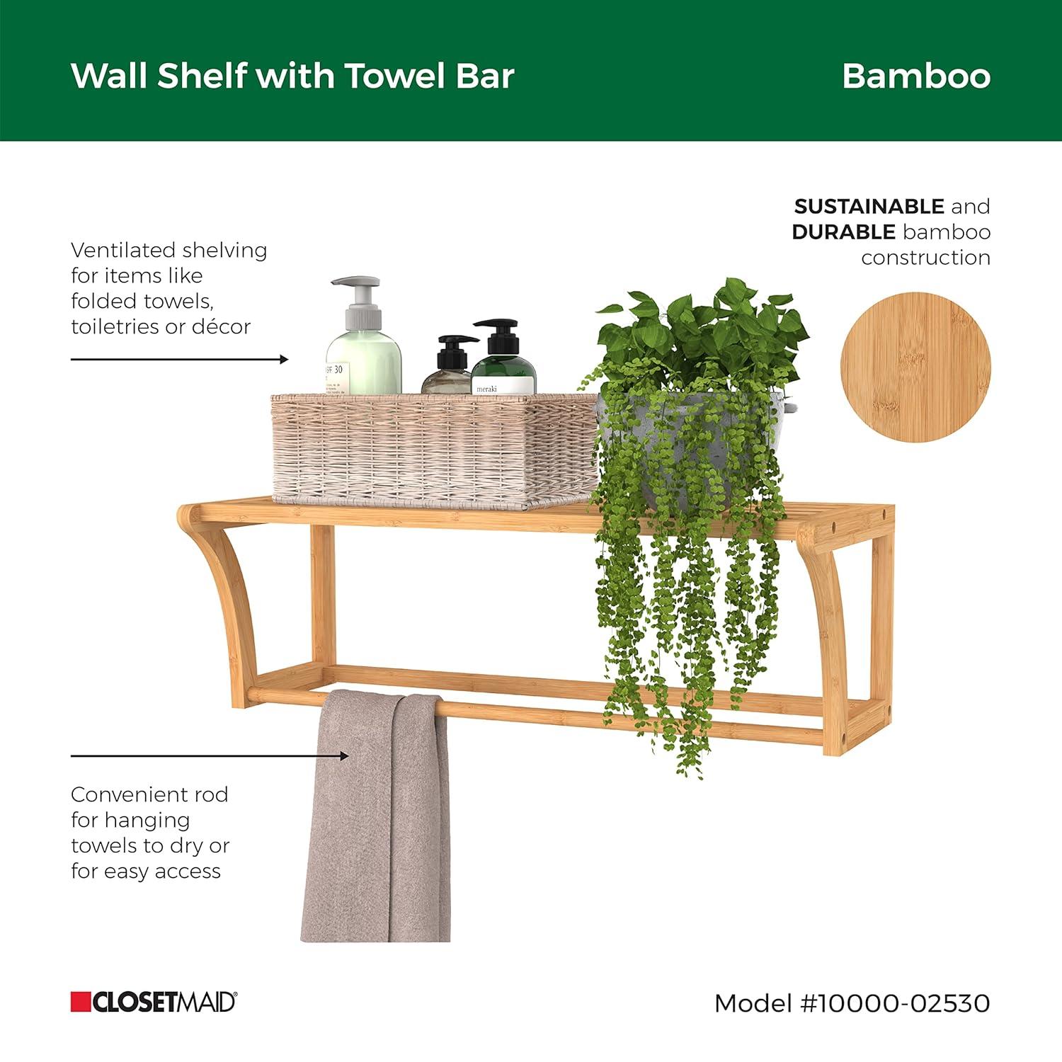ClosetMaid Bamboo Solid Wood Accent Shelf with Towel Bar