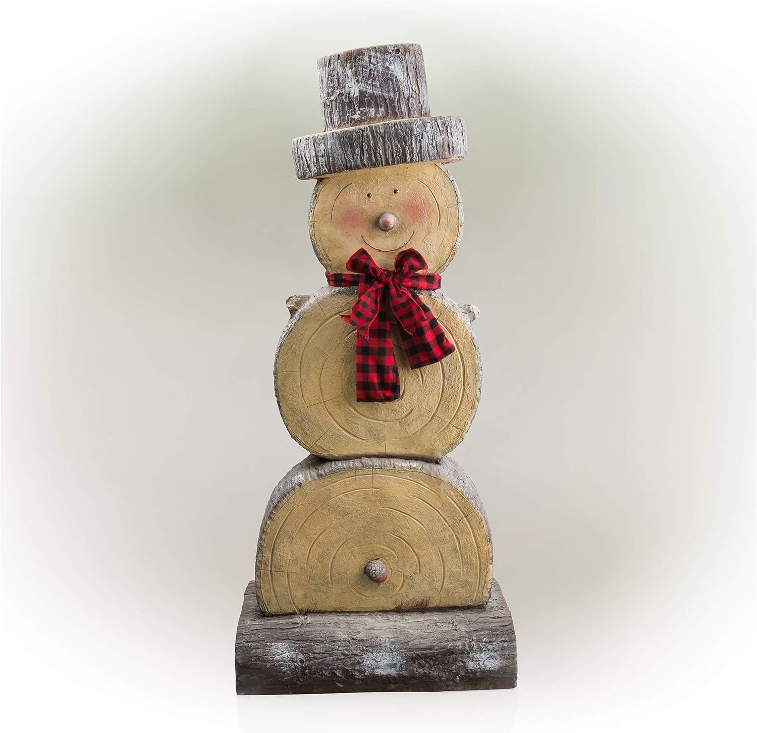 Alpine Corporation 16" x 9" x 38" Wooden Snowman Holiday Statue, Brown/Tan