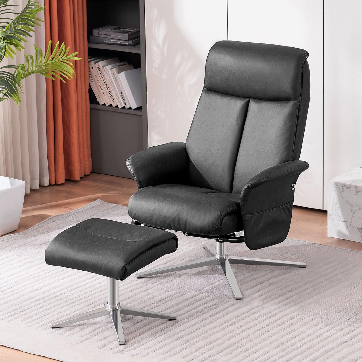 MCombo Recliner with Ottoman, Adult Faux Leather Living Room Chair with Adjustable Backrest and Ottoman