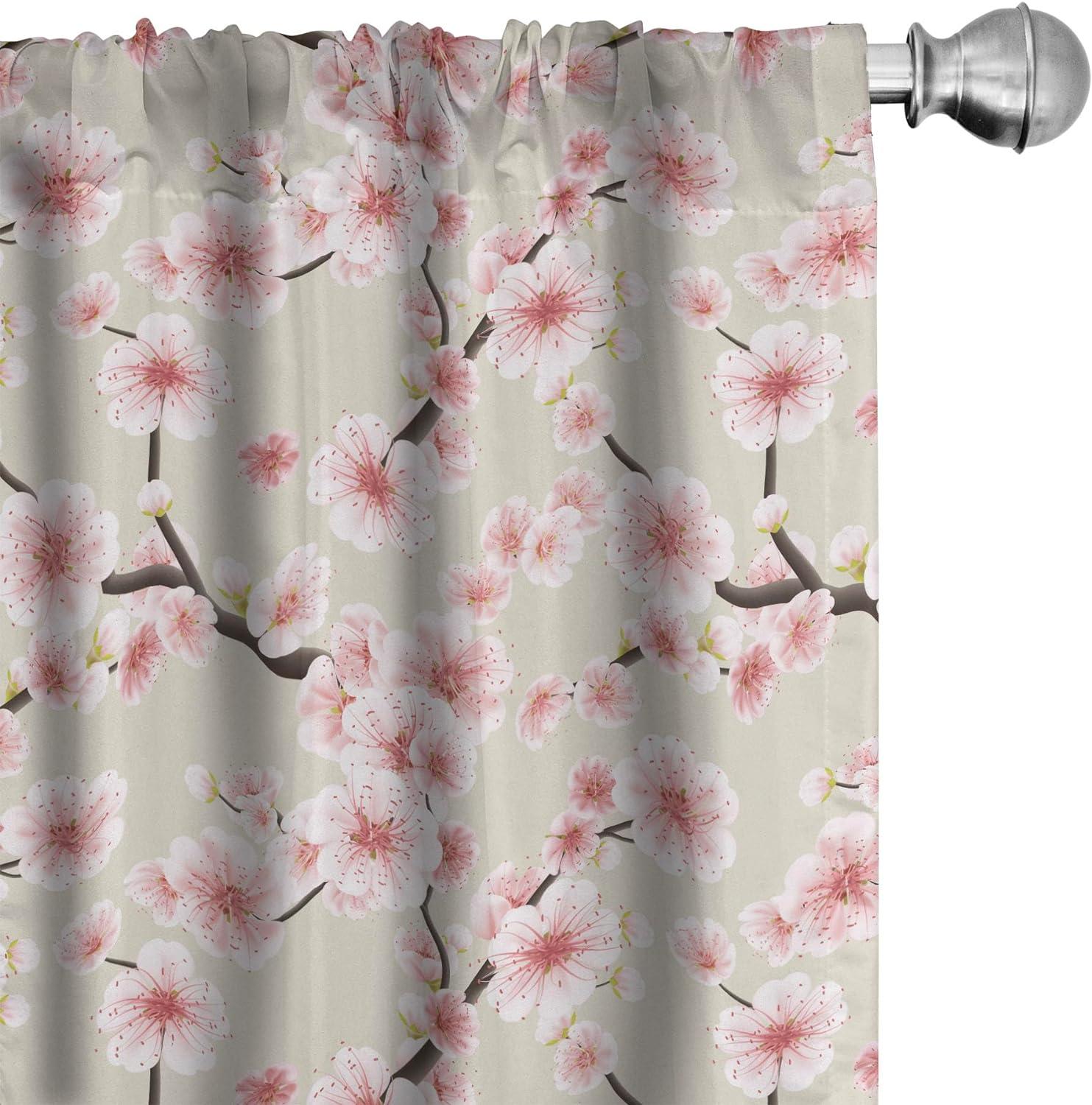 Beige Rose Floral 28" x 63" Room-Darkening Curtain Panels