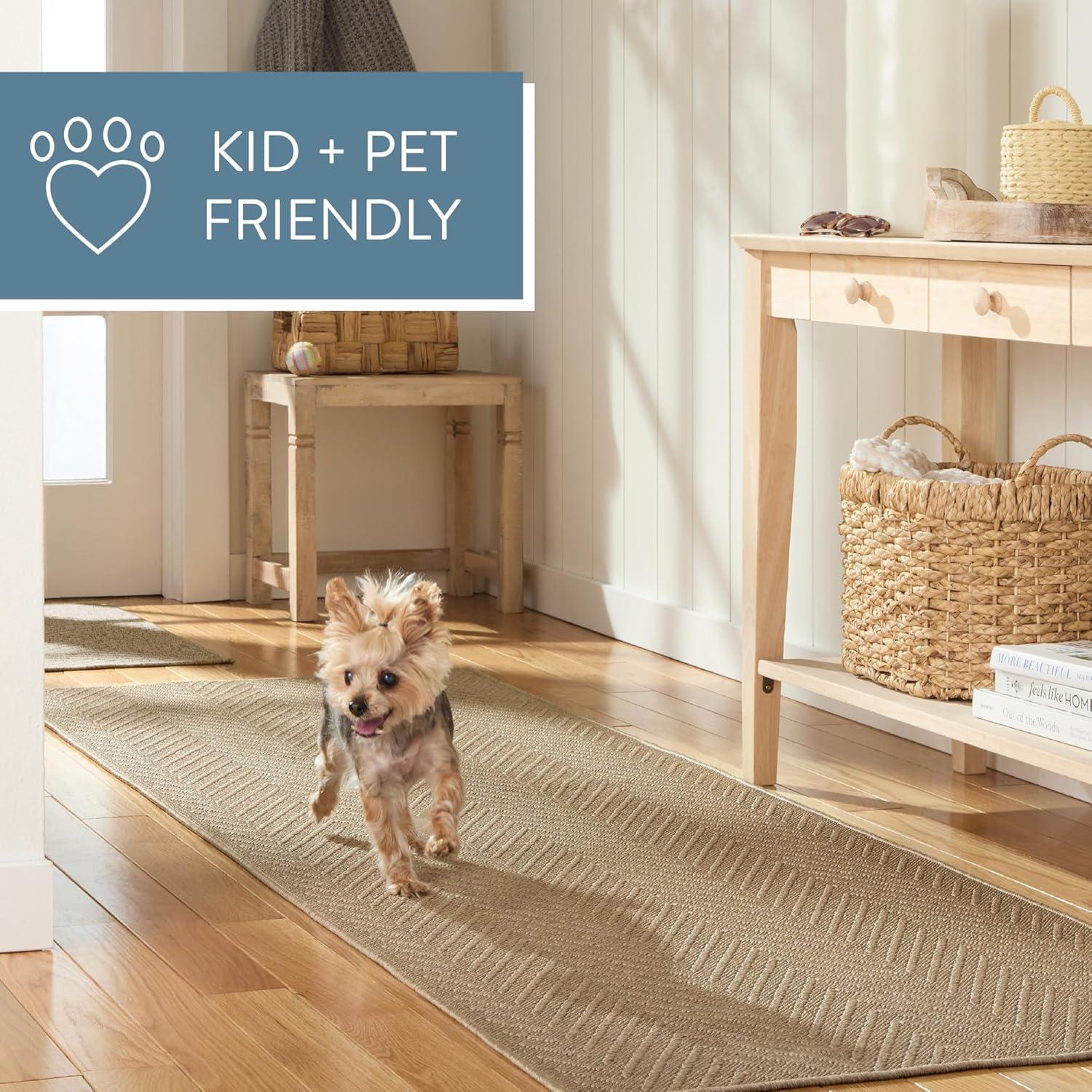 TOWN & COUNTRY BASICS Pax Herringbone Textured Solid Everwash® Washable Area Rug, Low Pile, Non-Slip Backing, Easy Clean Pet & Family Friendly Rug, Brown, 9'x12'