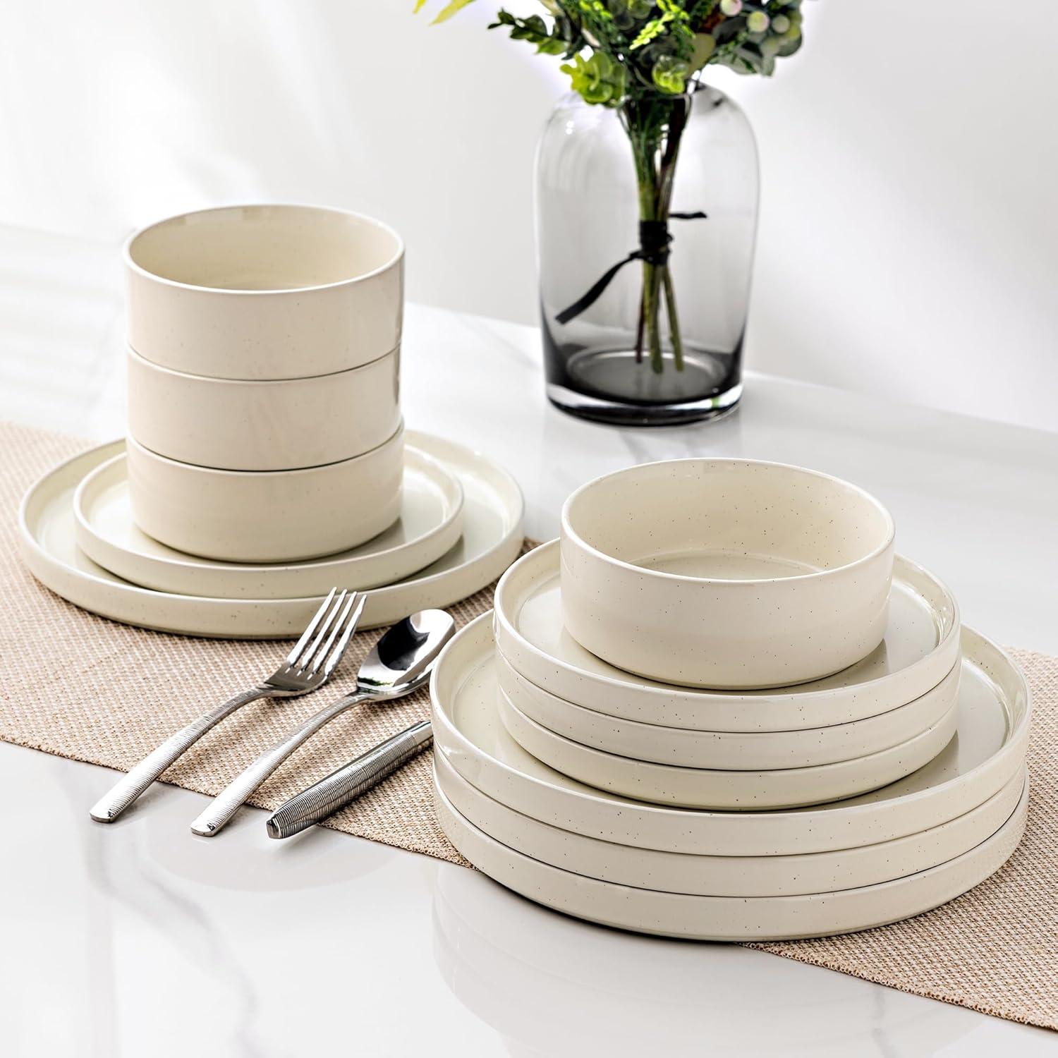 Hokku Designs 6-Person Dinnerware Set, 18-Piece Speckled Plate and Bowl Set