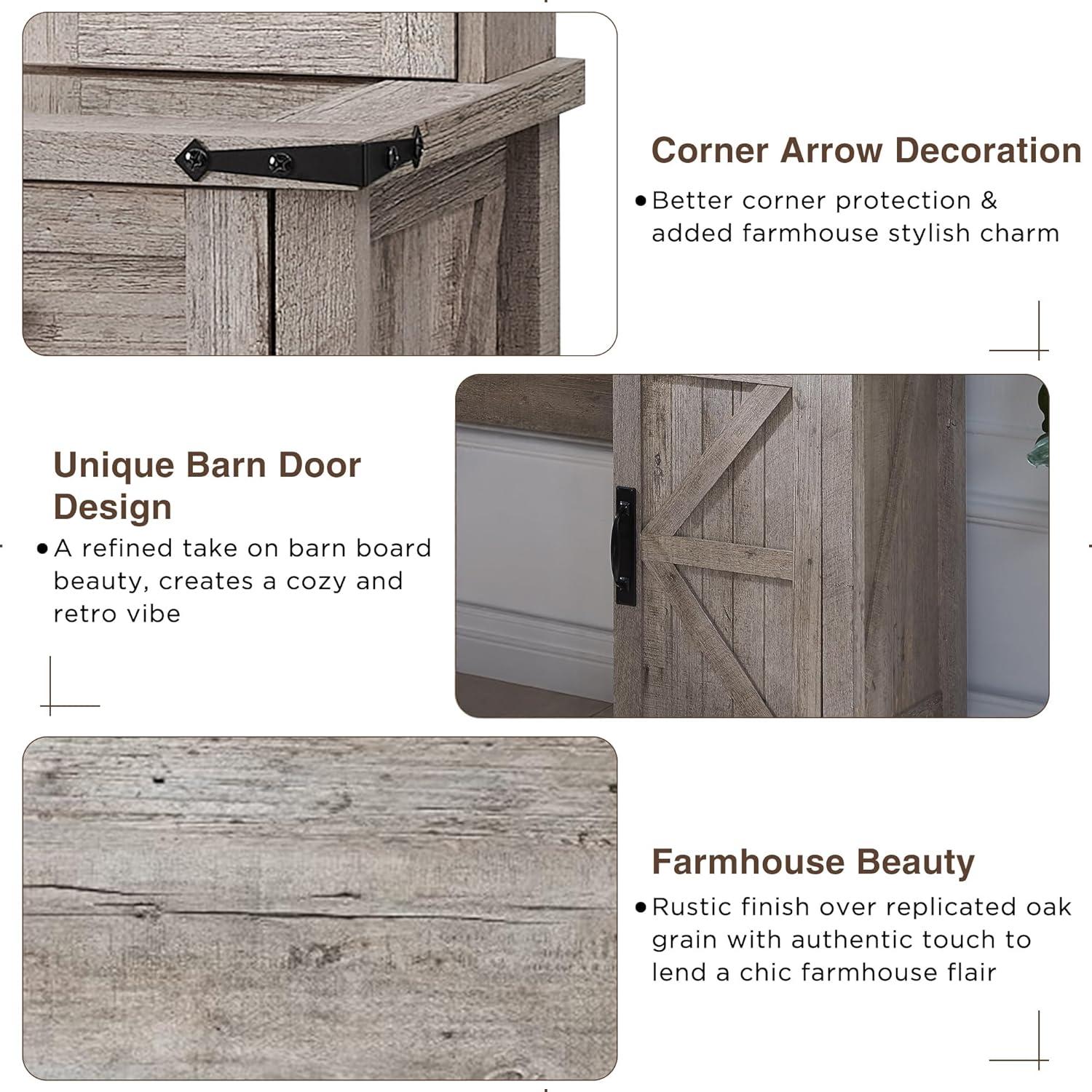 OKD Farmhouse Rustic Makeup Vanity Desk with Sliding Mirror and Lights, Glass Top Vanity Set with Charging Station, 4 Drawers & 1 Cabinet, Includes Stool - Big Vanity for Bedroom, Light Rustic Oak