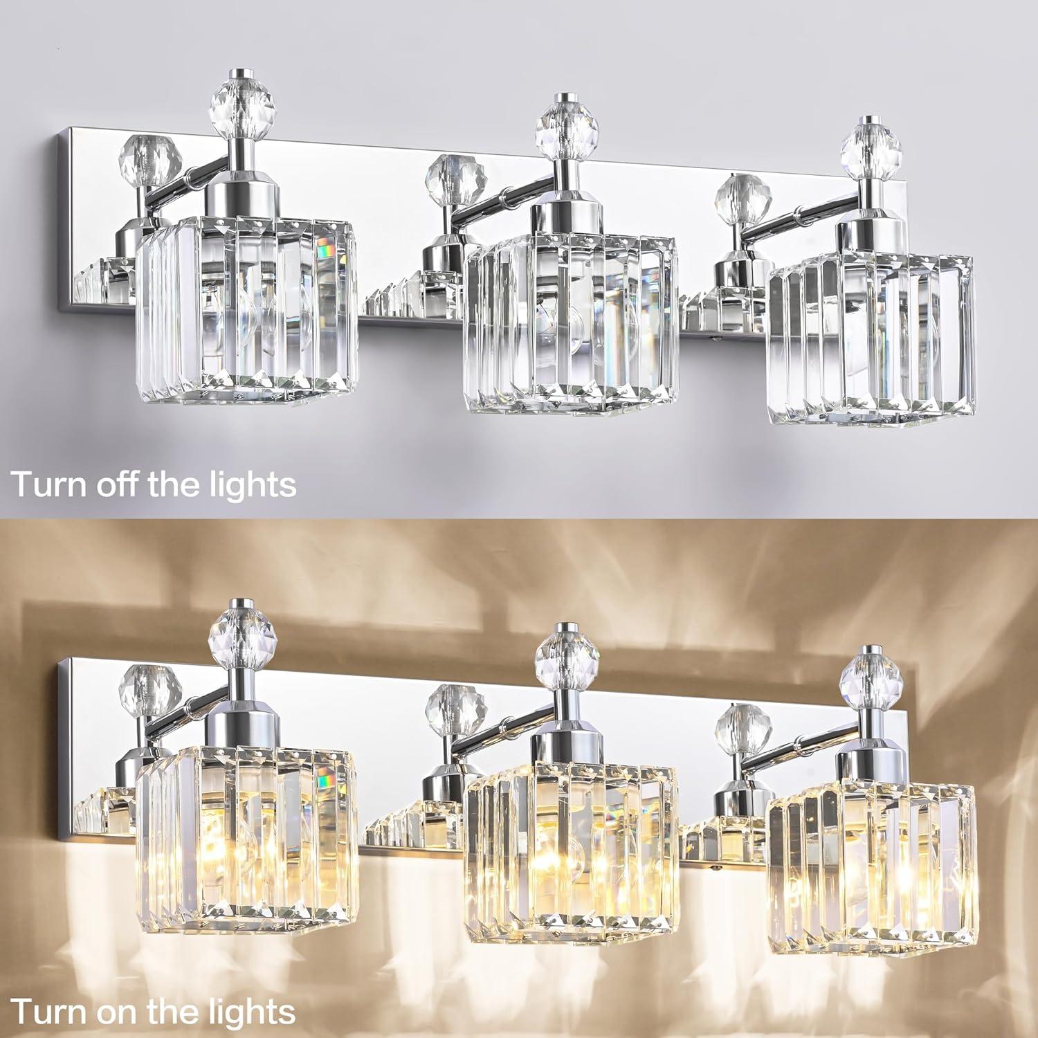 PRESDE Black Crystal Bathroom Lights Fixtures Over Mirror Modern 3 Light Vanity Lighting Bathroom Wall Light Fixtures(Exclude Bulb)