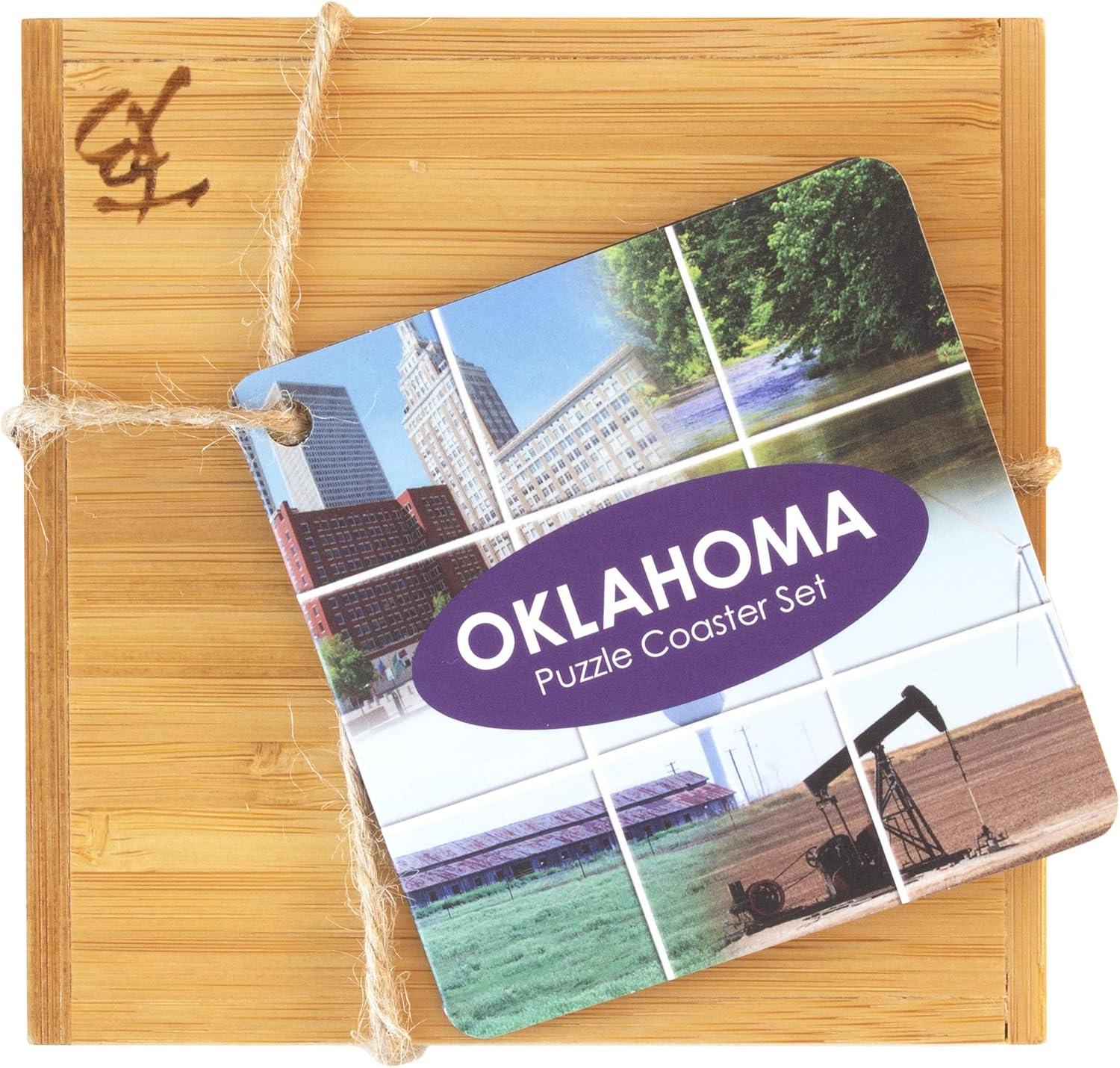 Oklahoma State Puzzle Bamboo Coaster Set with Case