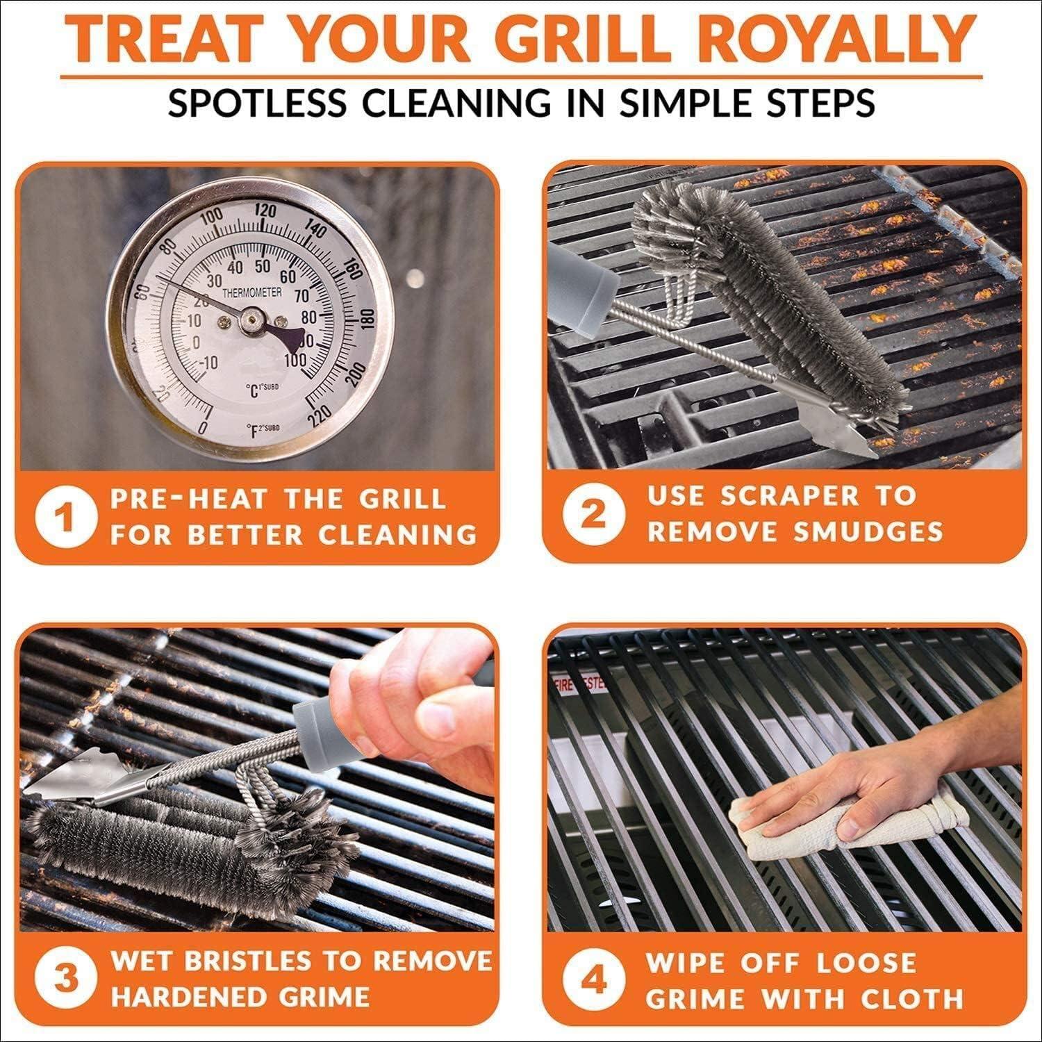 Best BBQ Grill Brush Stainless Steel 18" Barbecue Cleaning Brush w/Wire Bristles & Soft Comfortable Handle - Perfect Cleaner & Scraper for Grill Cooking Grates