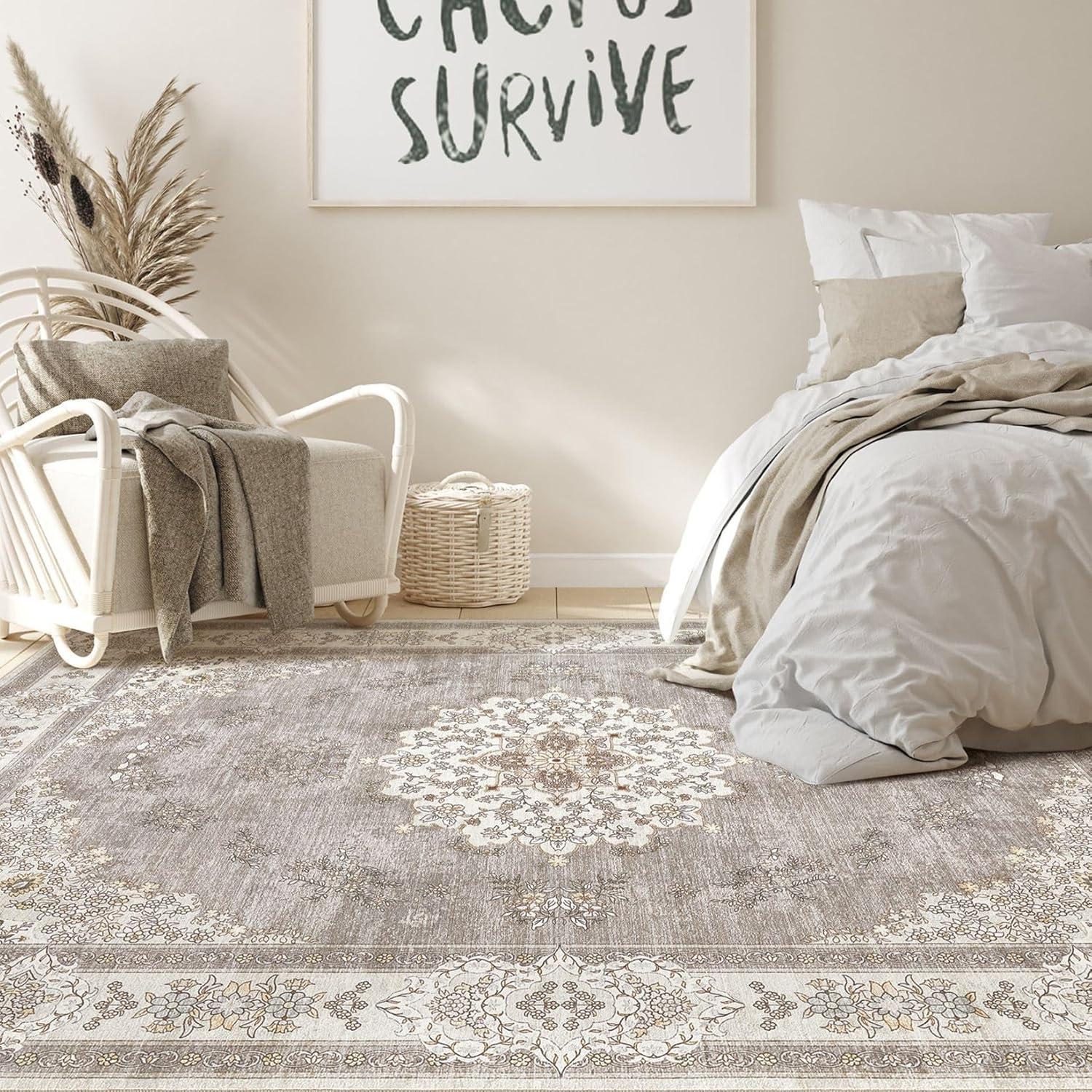 Nakagishi 2X3 Rug Washable Area Rug: Small Soft Boho Farmhouse Neutral Moroccan Non Slip Indoor Low Pile Accent Floor Throw Carpet for Bedroom Bathroom Entryway Kitchen Hallway Closet Home- Brown