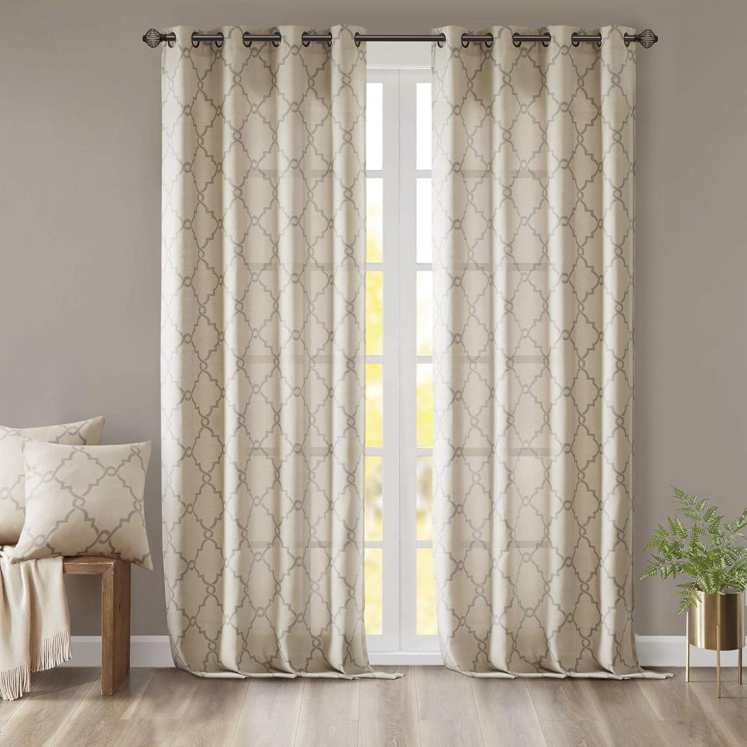 Fretwork Print Grommet Top Window Curtain Panel