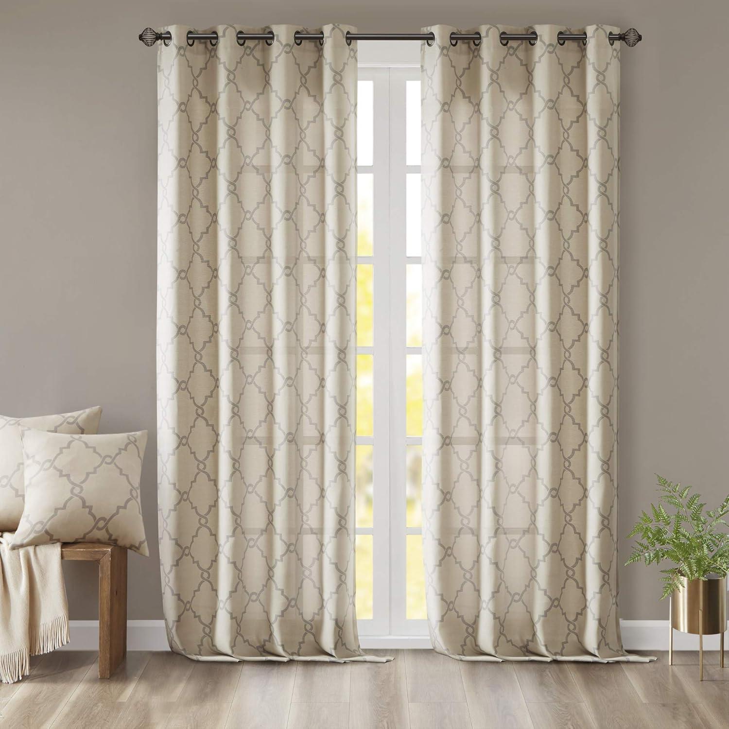 Madison Park Fretwork Print Grommet Top Single Window Curtain Panel