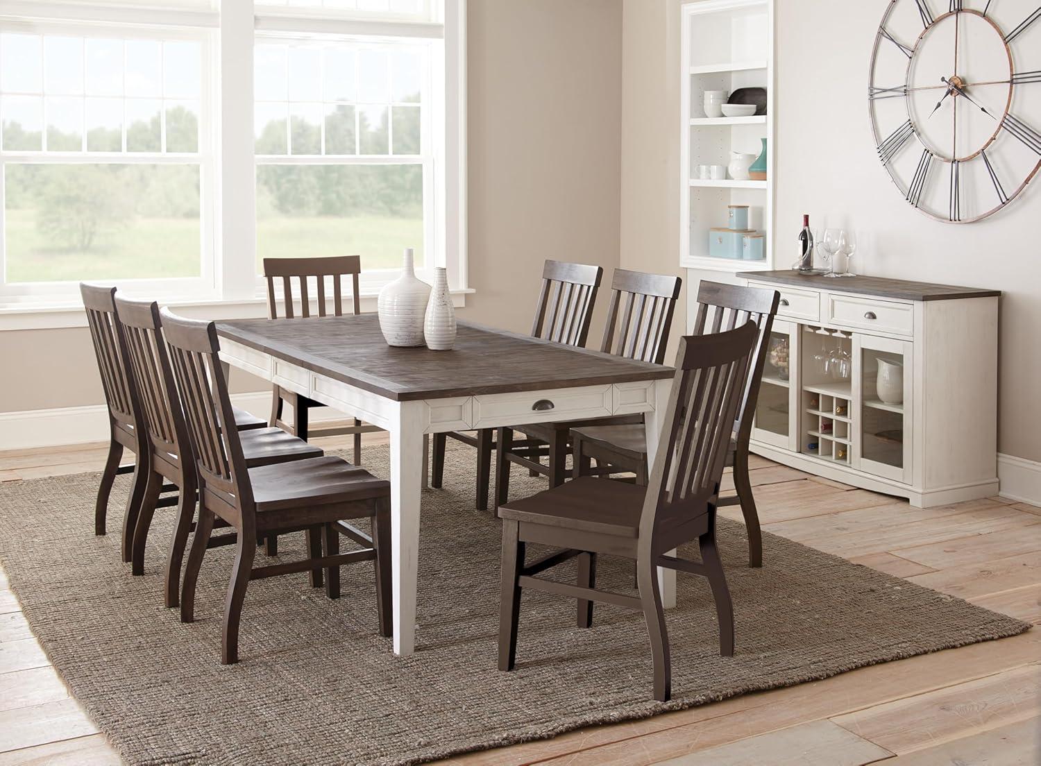 Cayla Dark Oak and White Extendable Farmhouse Dining Table