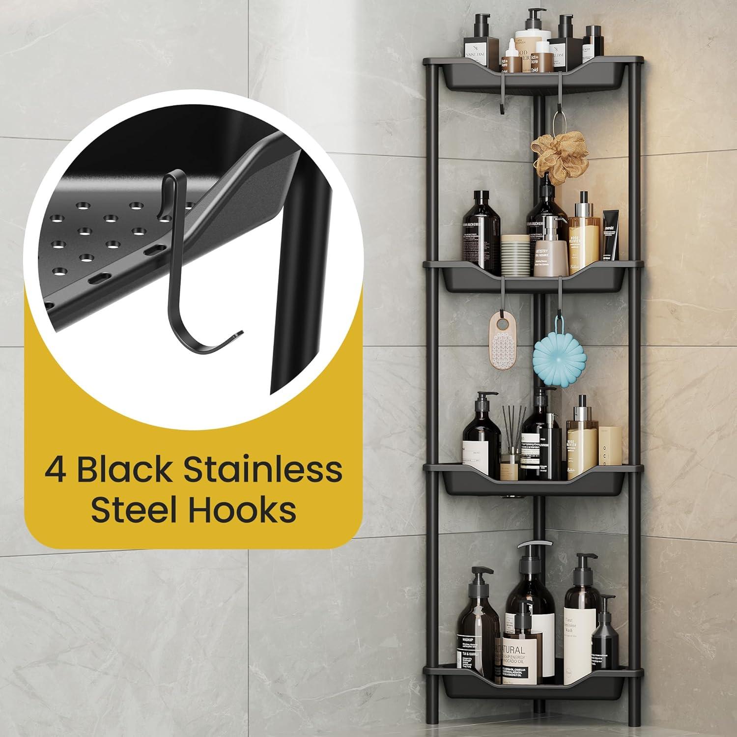 4 Tier Floor Standing Corner Shower Caddy Organizer Plastic Metal Splicing Shelf Storage Rack