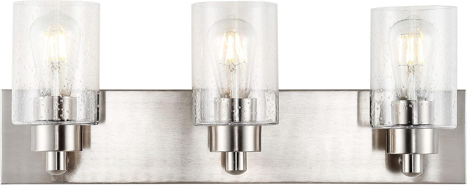 Irving 22" 3-Light Seeded Glass/Iron Modern Contemporary LED Vanity Light, Nickel