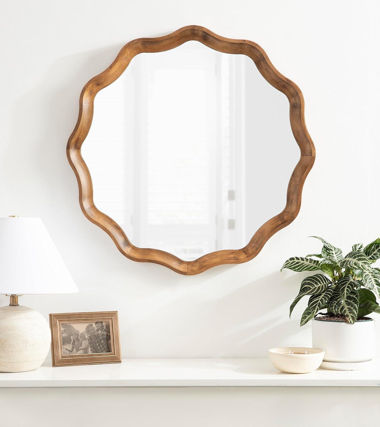 Kate & Laurel All Things Decor 28"x28" Hatherleigh Round Scallop Mirror: Wall Mount, Transitional Decor