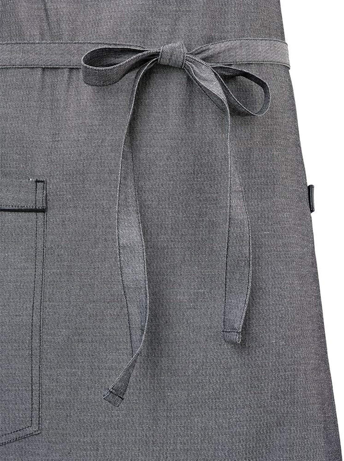 Mercer Culinary Metro Edge Renegade Bib Server Apron, Black Denim with Brown Leather Straps