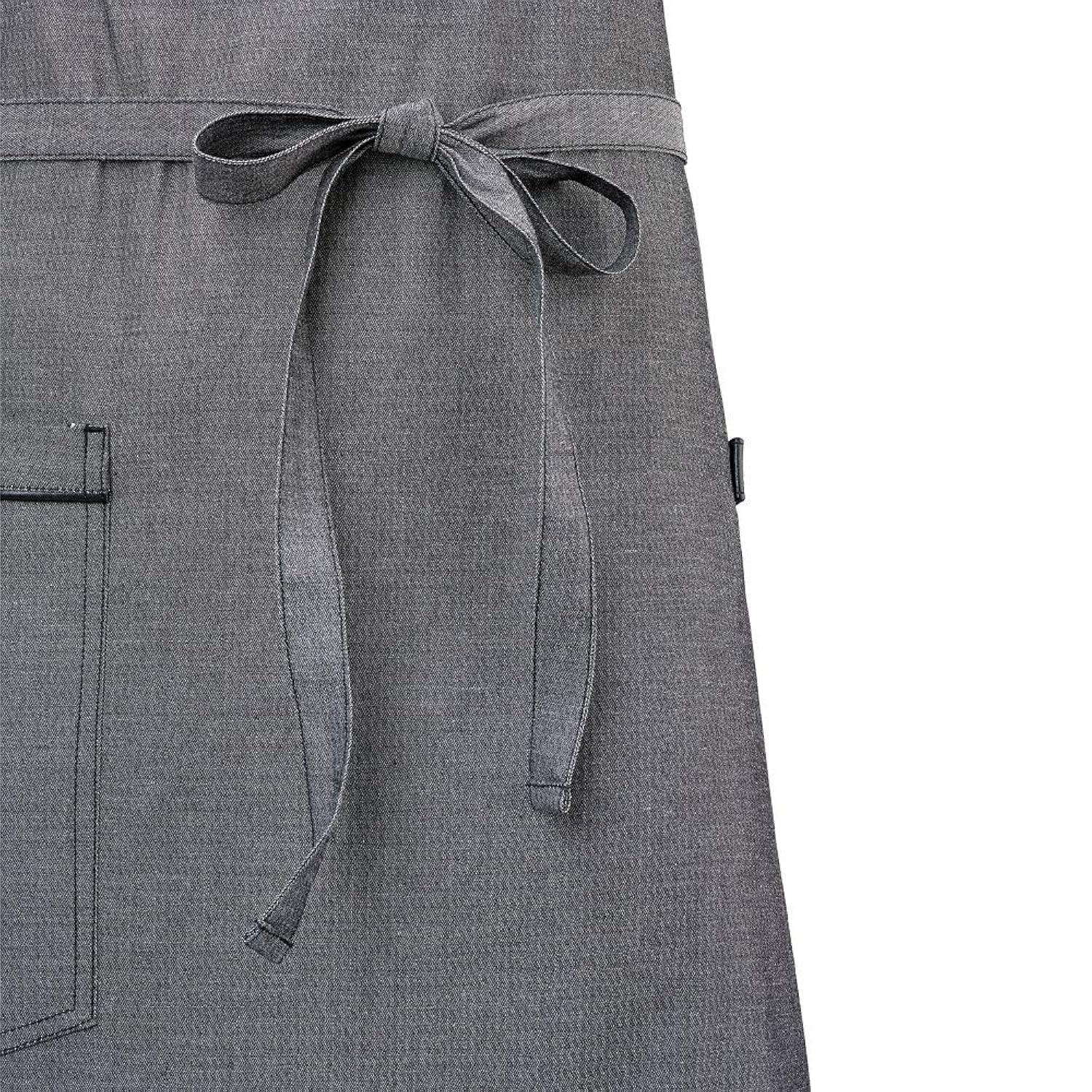 Mercer Culinary Metro Edge Renegade Bib Server Apron, Black Denim with Brown Leather Straps