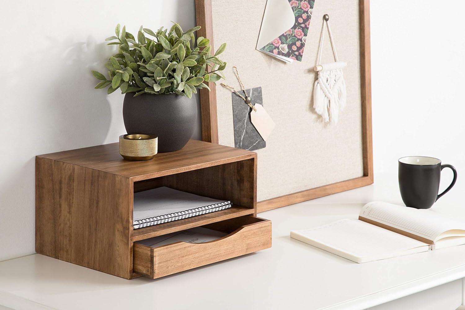 Kate & Laurel All Things Decor 12.5" x 10" x 7" Hutton Floating Wall Shelf with Drawer Rustic Brown: Wood Storage Display